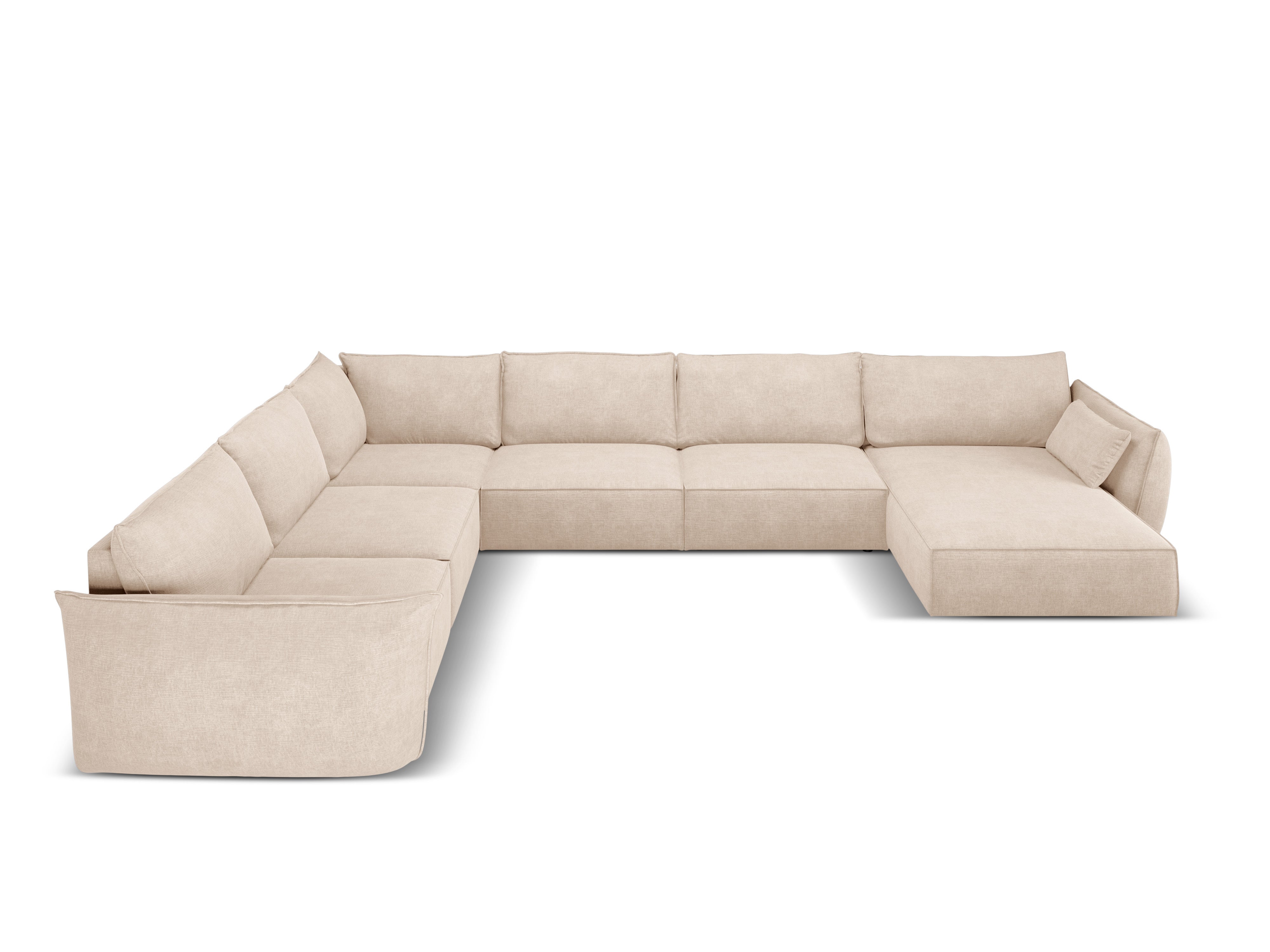 Panoramische hoekbank in chenille stof links VANDA beige