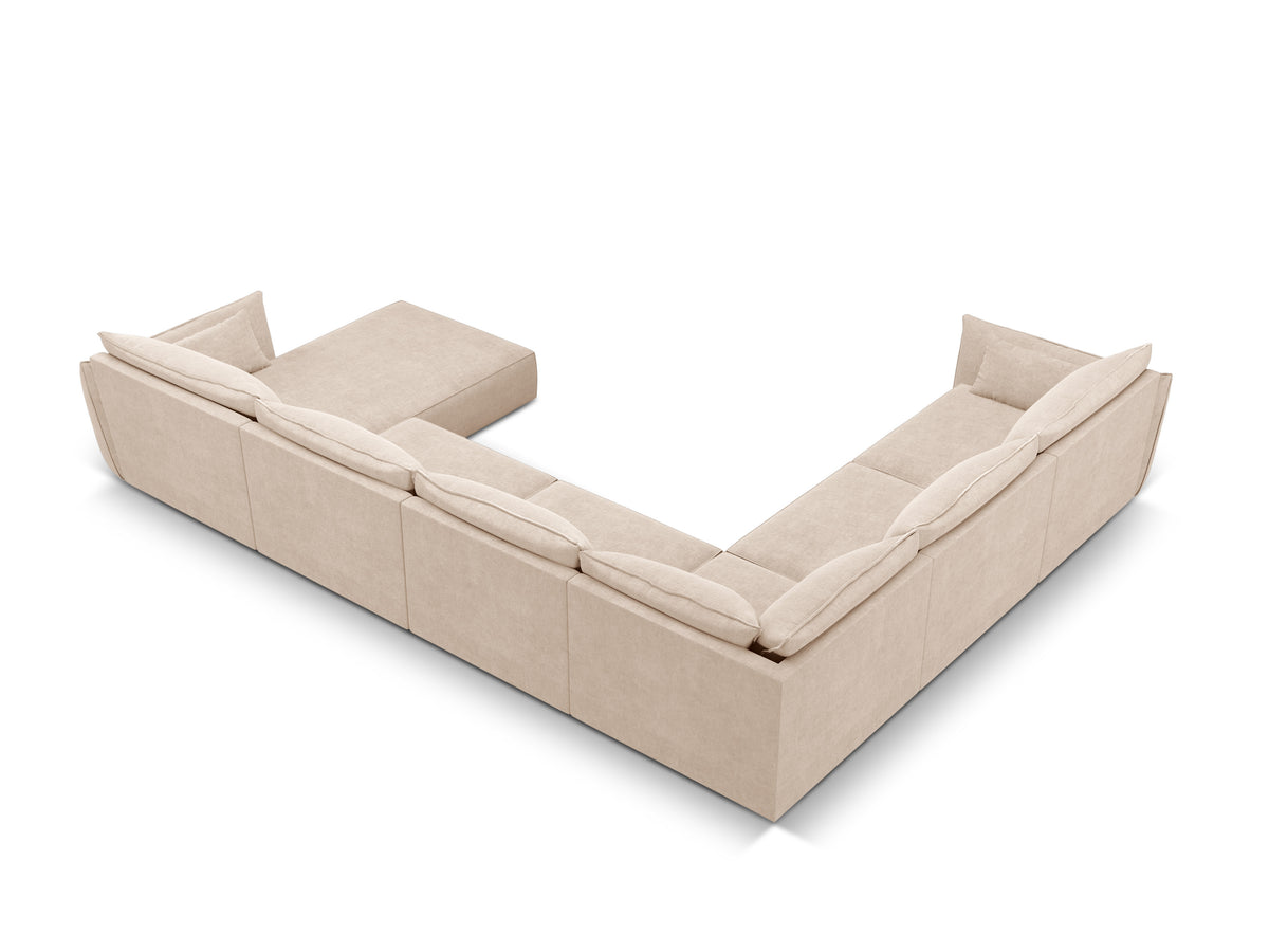 Panoramische hoekbank in chenille stof links VANDA beige