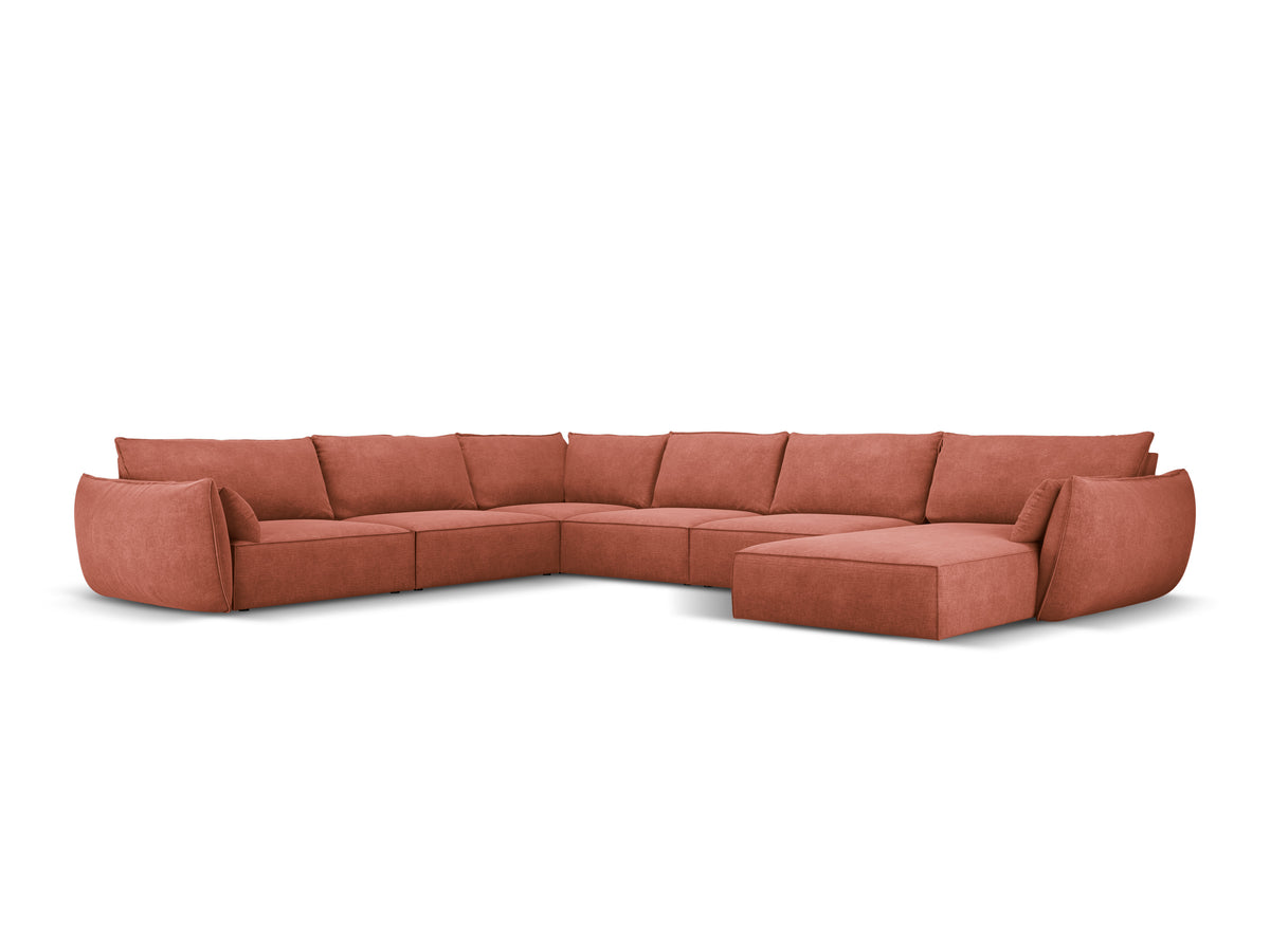 Panoramische hoekbank in chenille stof links VANDA terracotta