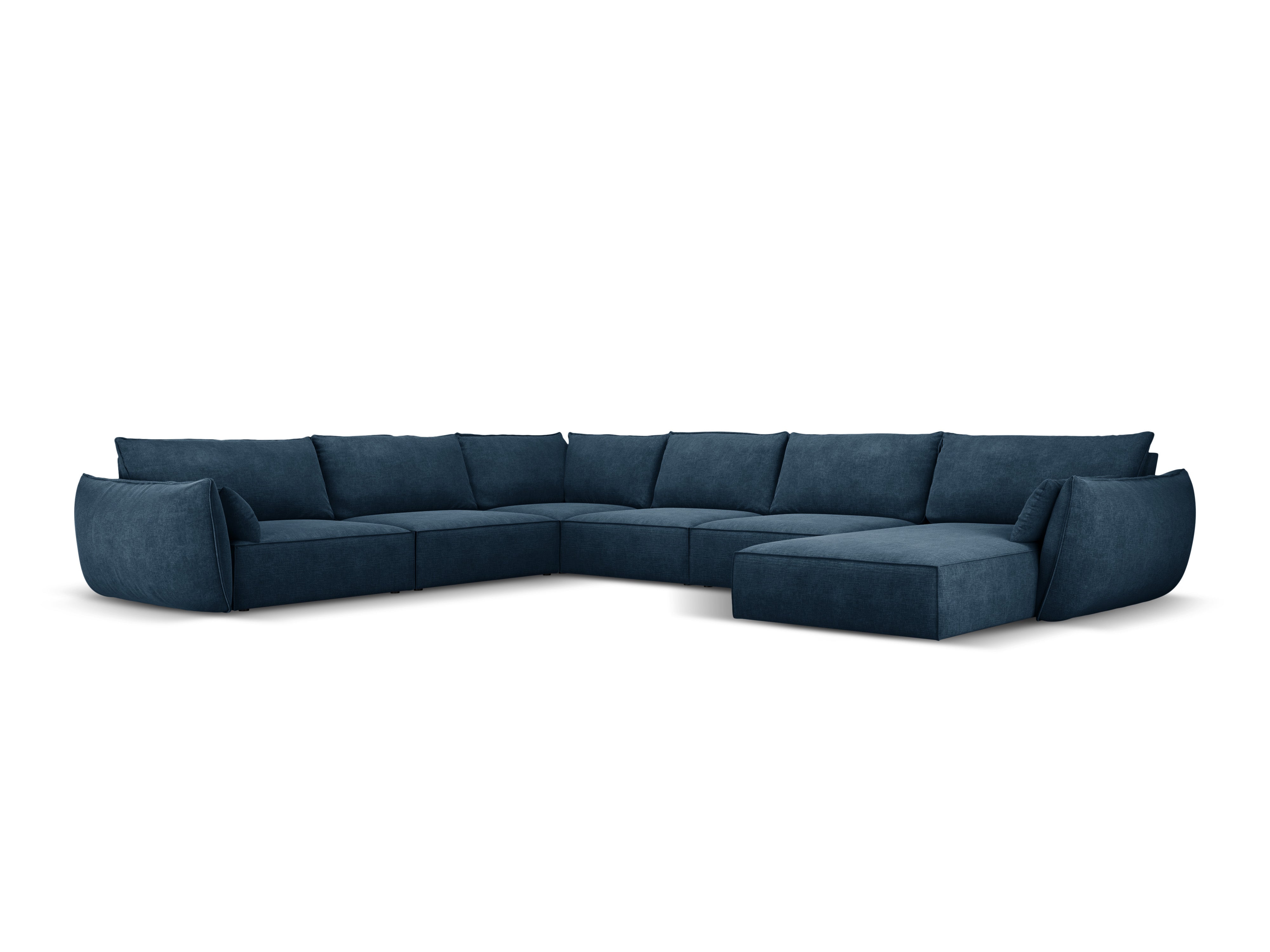 Panoramische hoekbank in chenille stof links VANDA koninklijk blauw