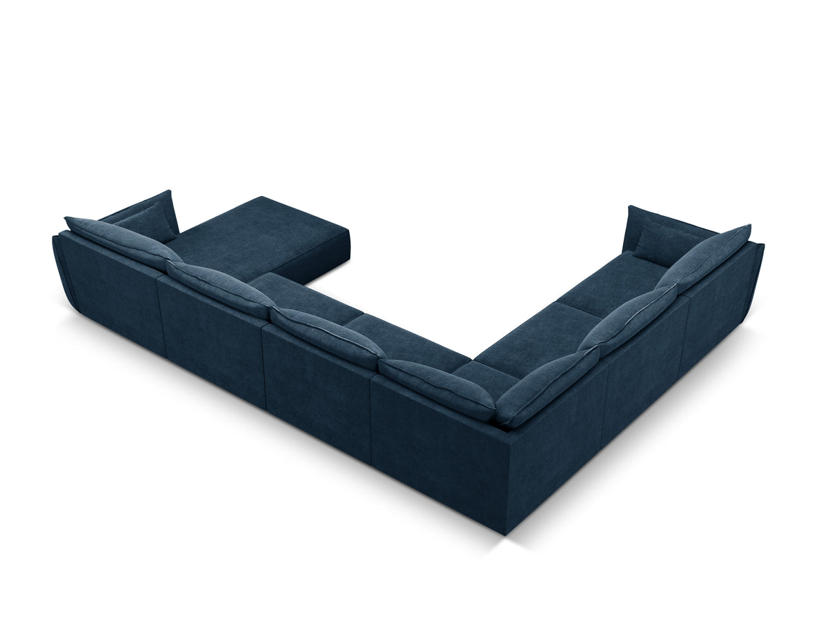 Panoramische hoekbank in chenille stof links VANDA koninklijk blauw