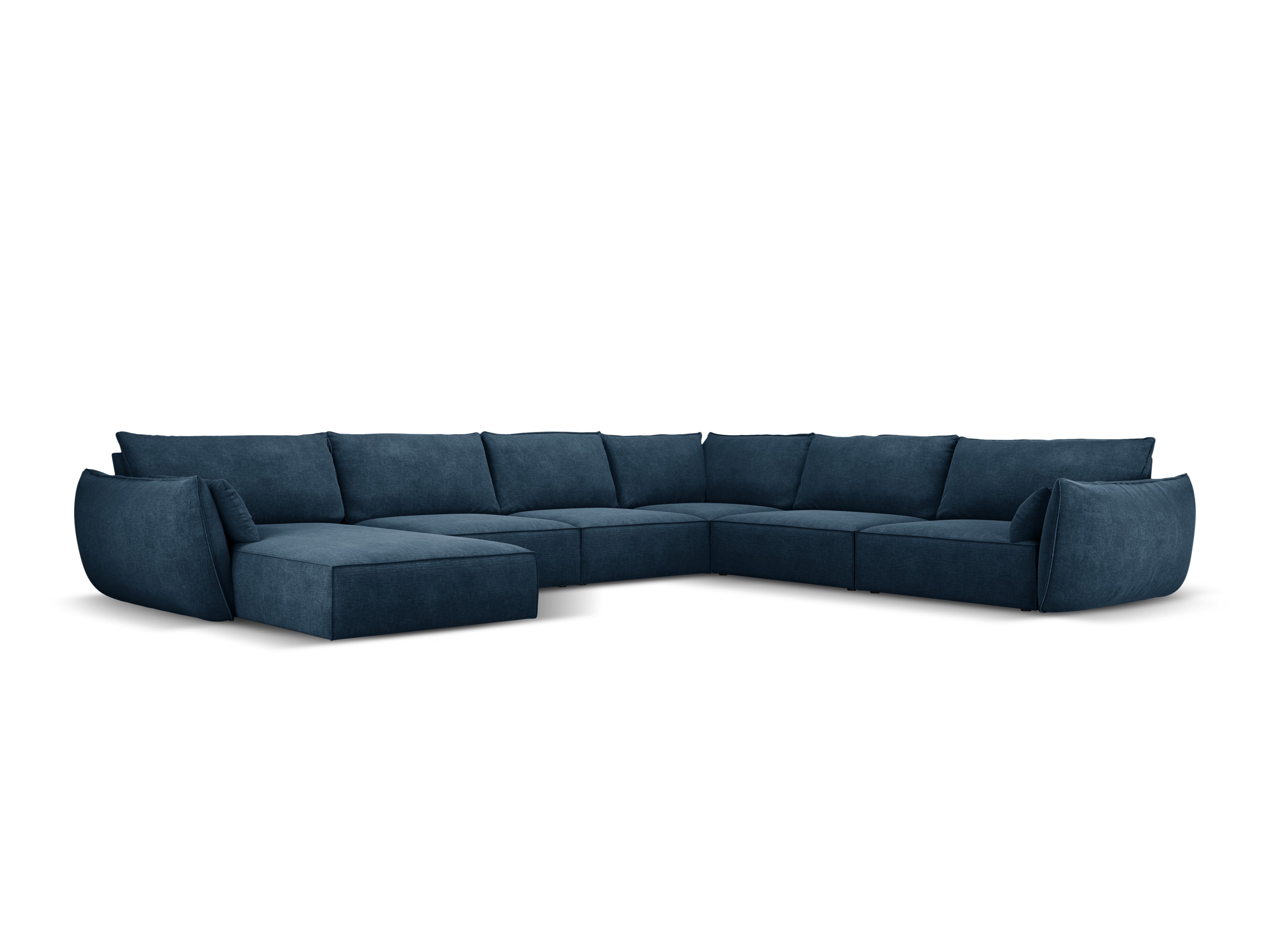 Panoramische hoekbank in chenille stof rechts VANDA koninklijk blauw