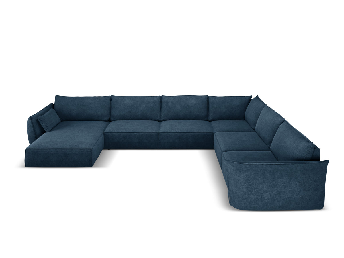 Panoramische hoekbank in chenille stof rechts VANDA koninklijk blauw