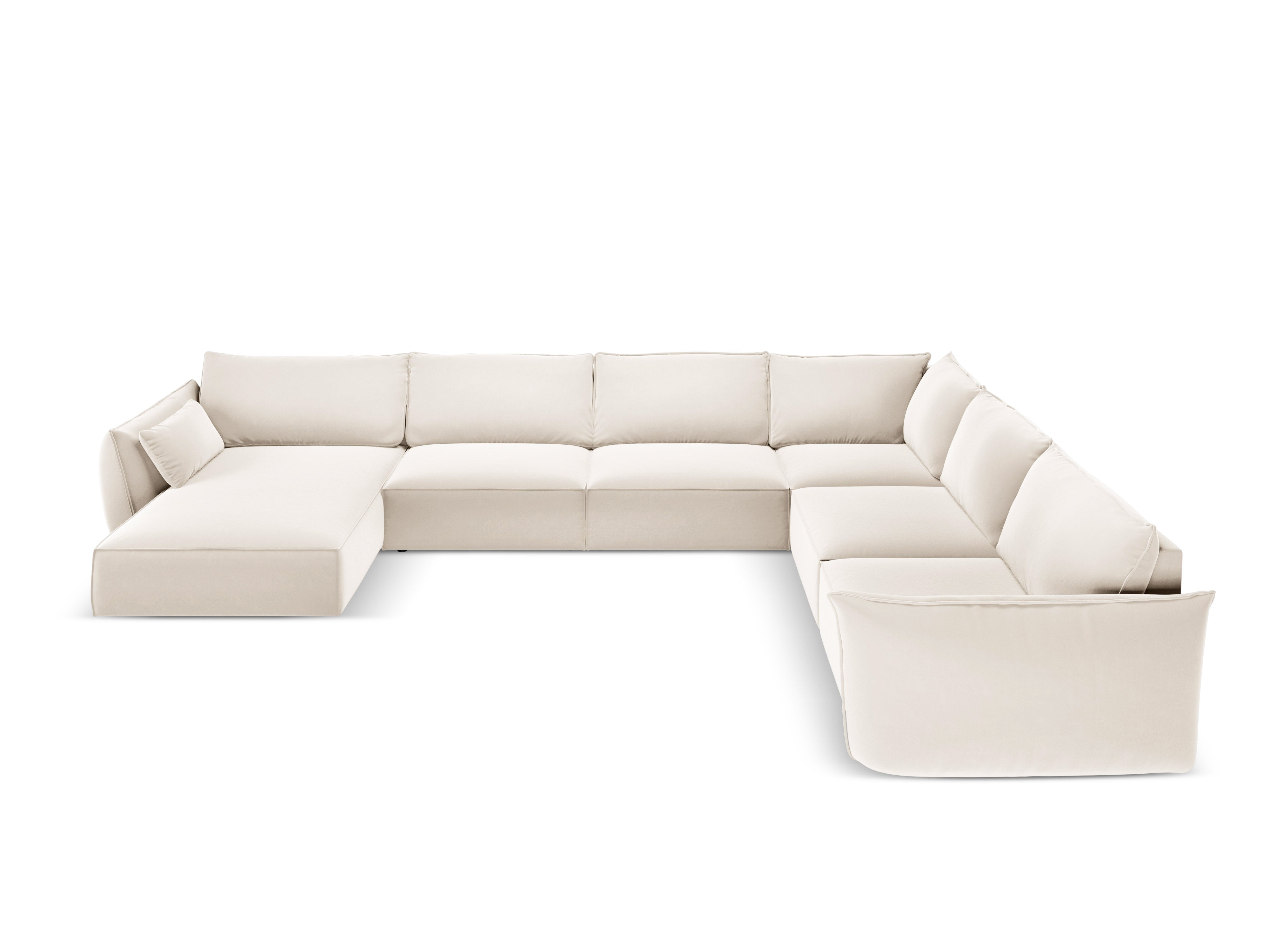Beige rechtse panoramische fluwelen hoekbank VANDA
