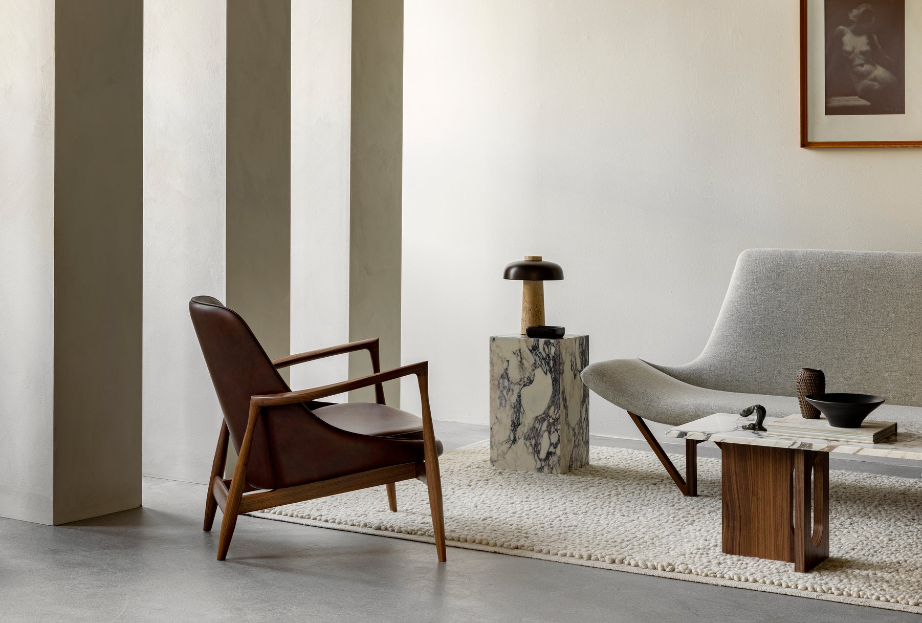 PLINTH Side Table Gray Marble