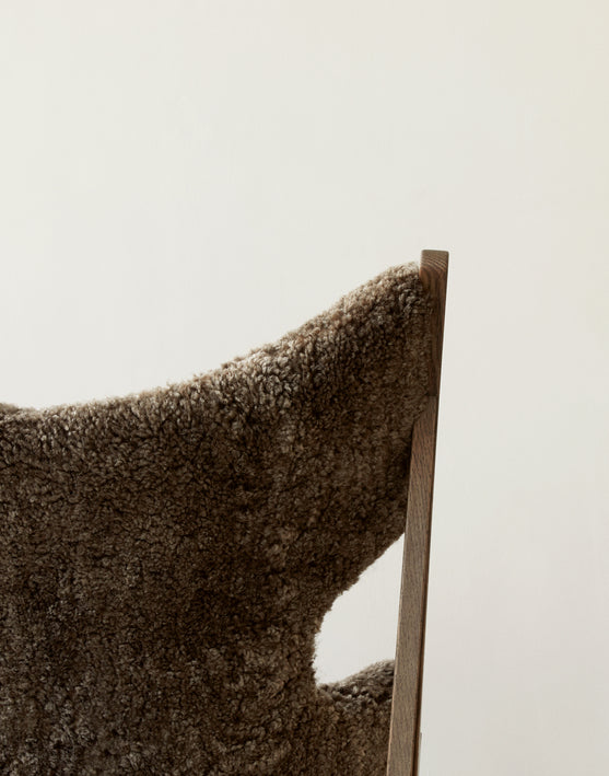 KNITTING armchair brown sheepskin with walnut base