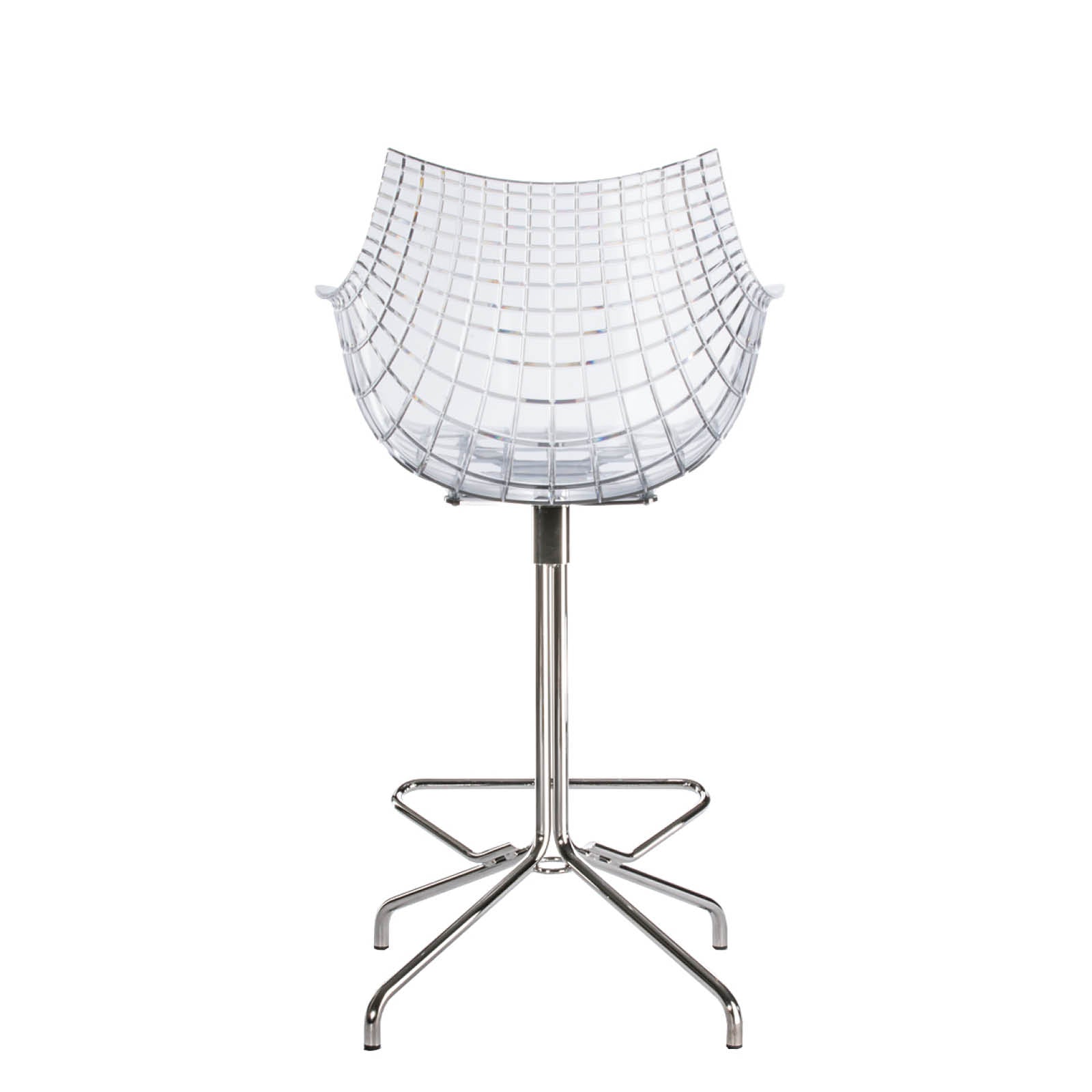 Transparent meridiana hoker with a chrome base