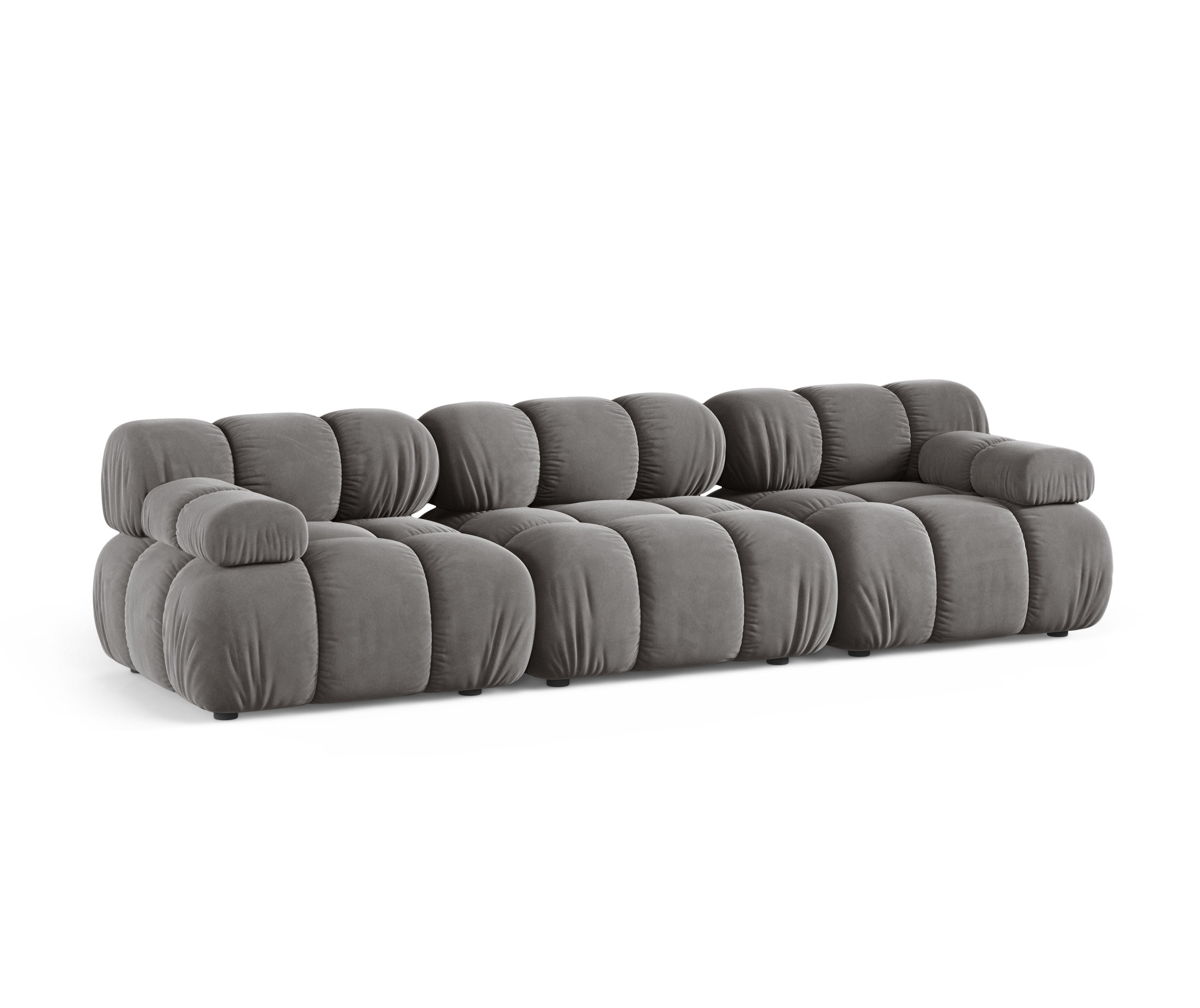 Modulaire fluwelen 3-zitsbank BELLIS grijs