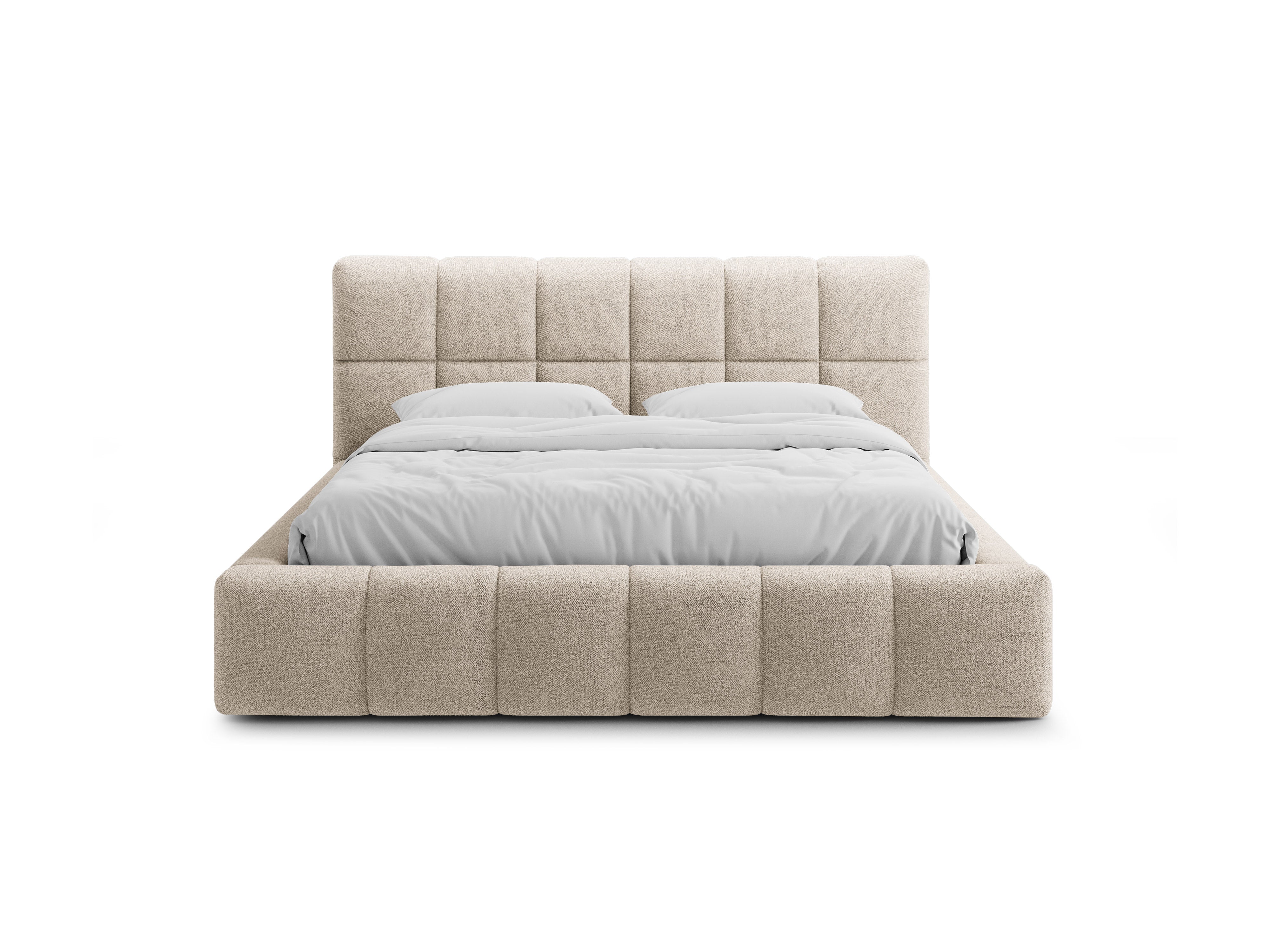 BELLIS bed met opbergruimte voor beddengoed in beige boucle