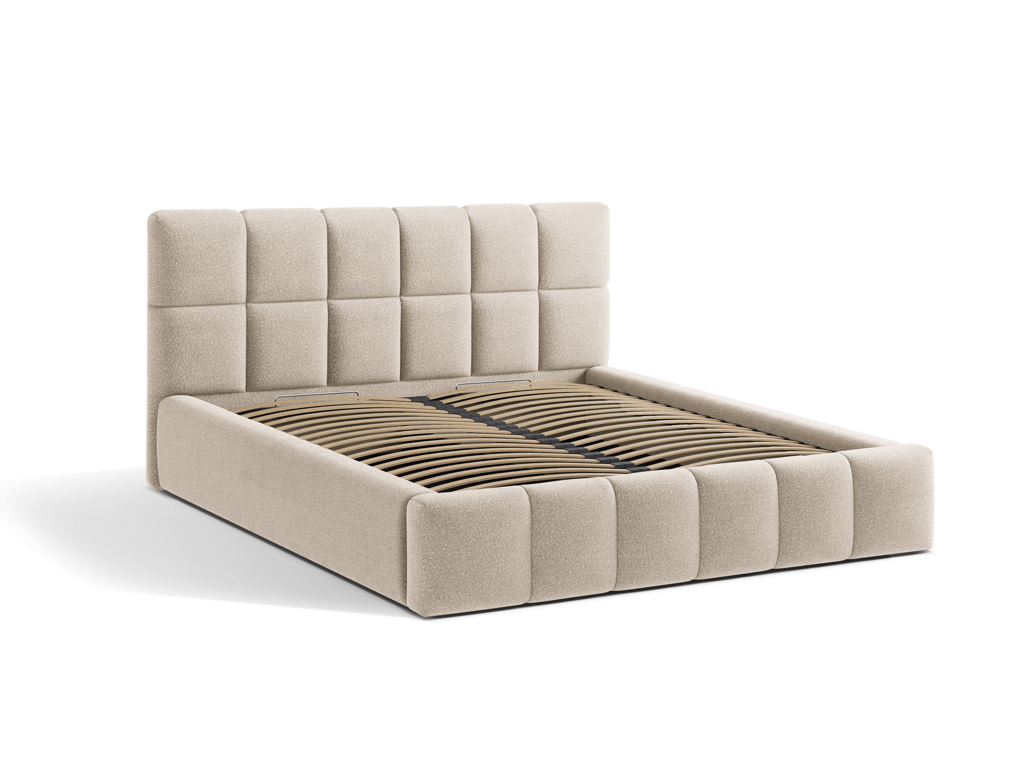 BELLIS bed met opbergruimte voor beddengoed in beige boucle