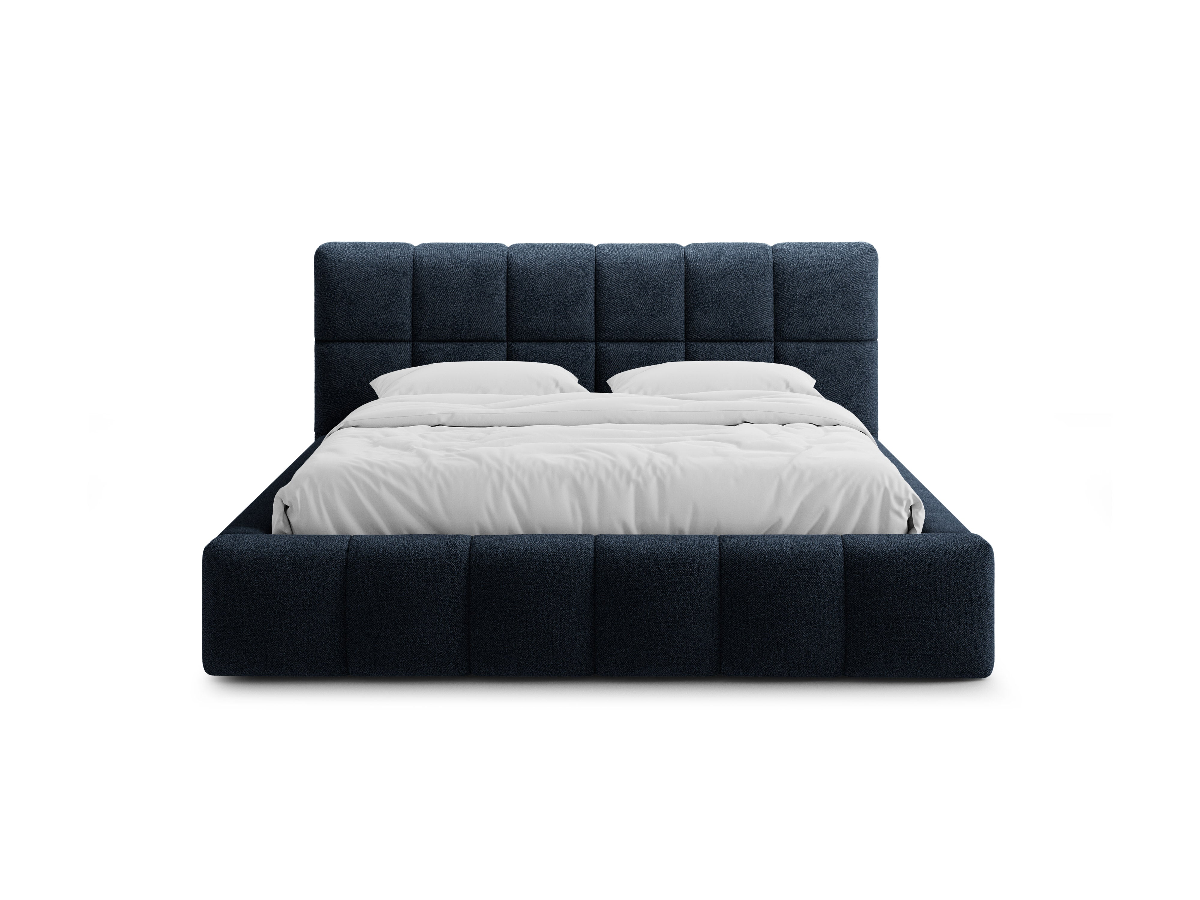 BELLIS bed met opbergruimte voor beddengoed in marineblauwe boucle