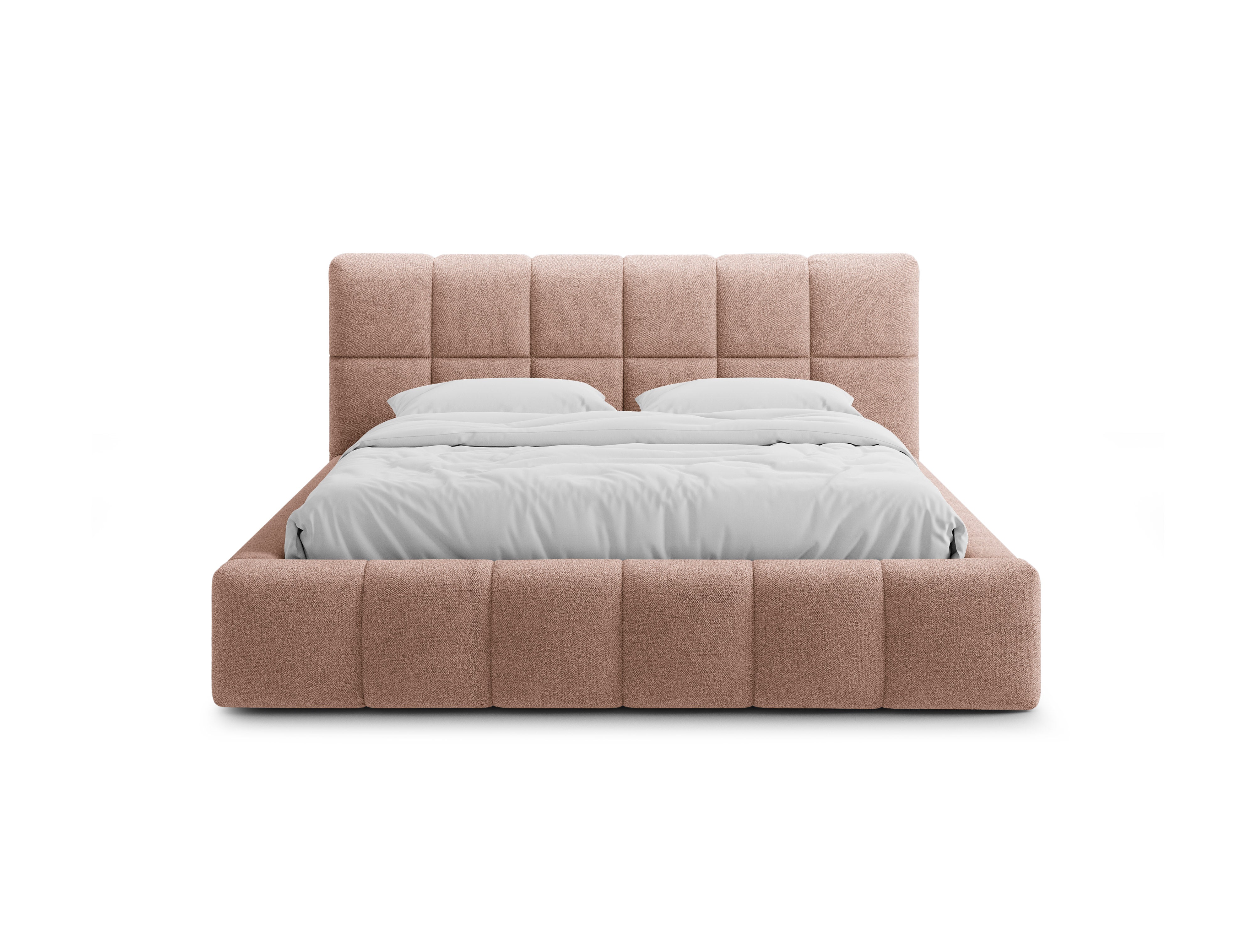 BELLIS bed met opbergruimte voor beddengoed in poederroze bouclé