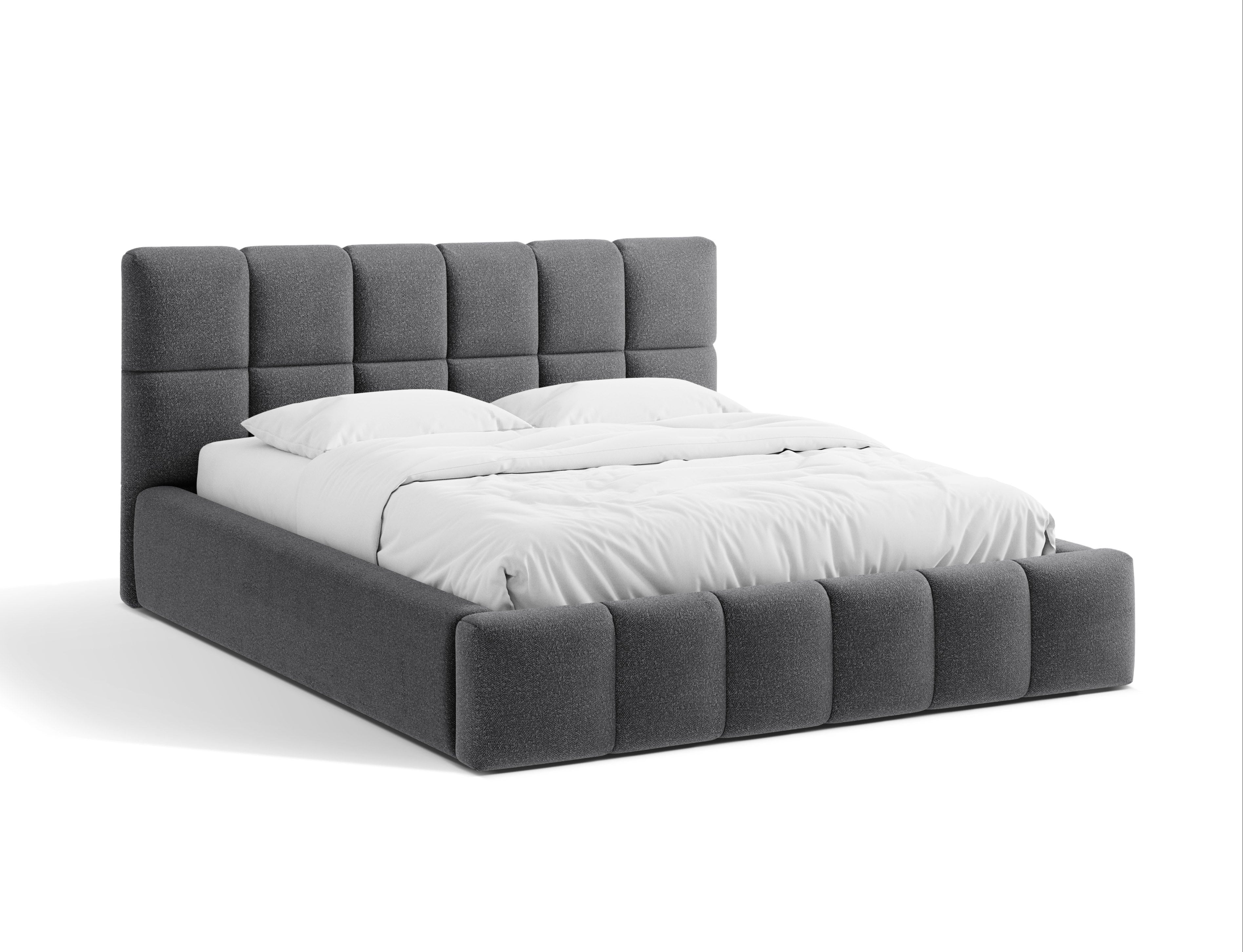 BELLIS bed met opbergruimte voor beddengoed grijs boucle