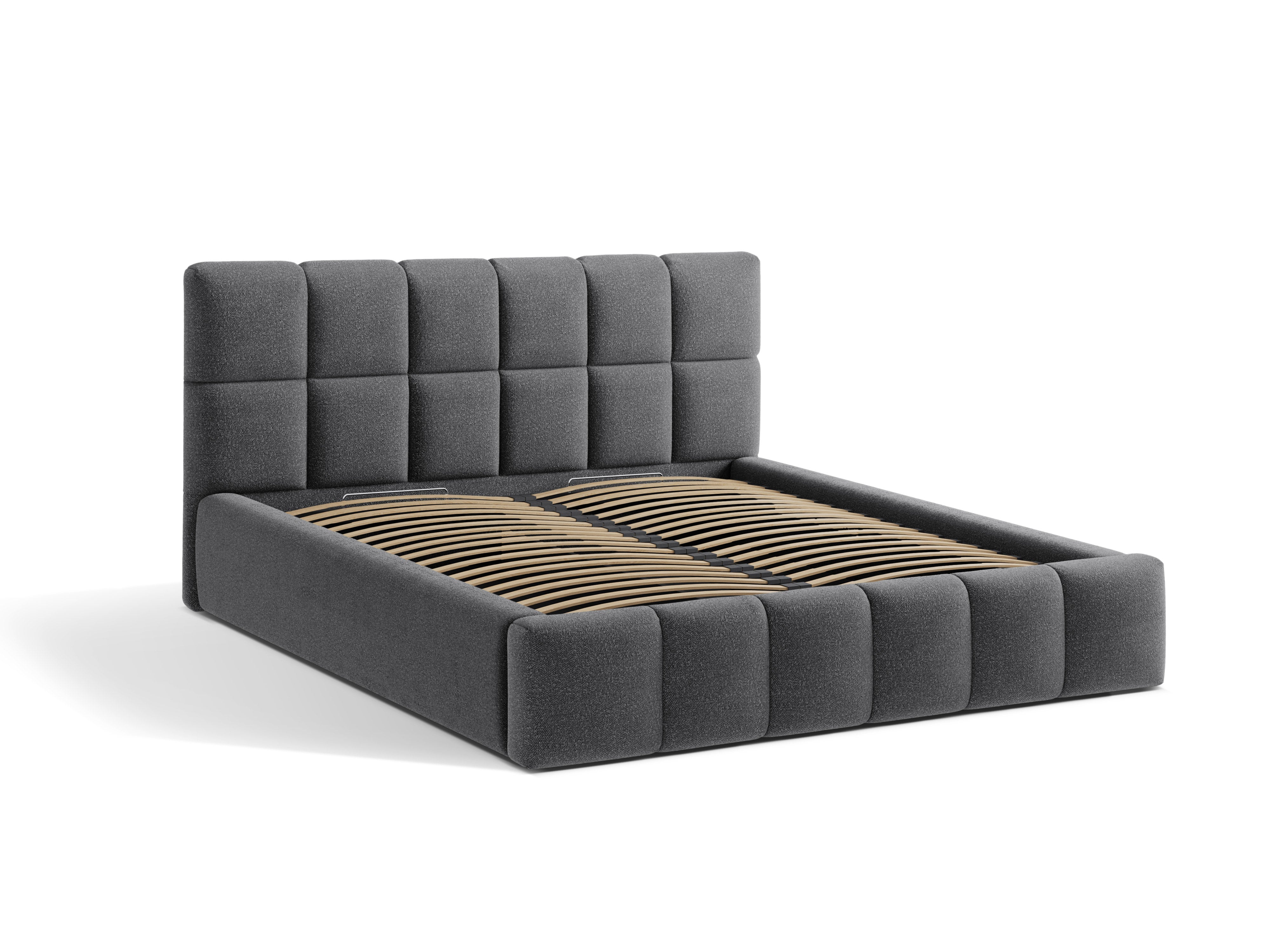 BELLIS bed met opbergruimte voor beddengoed grijs boucle