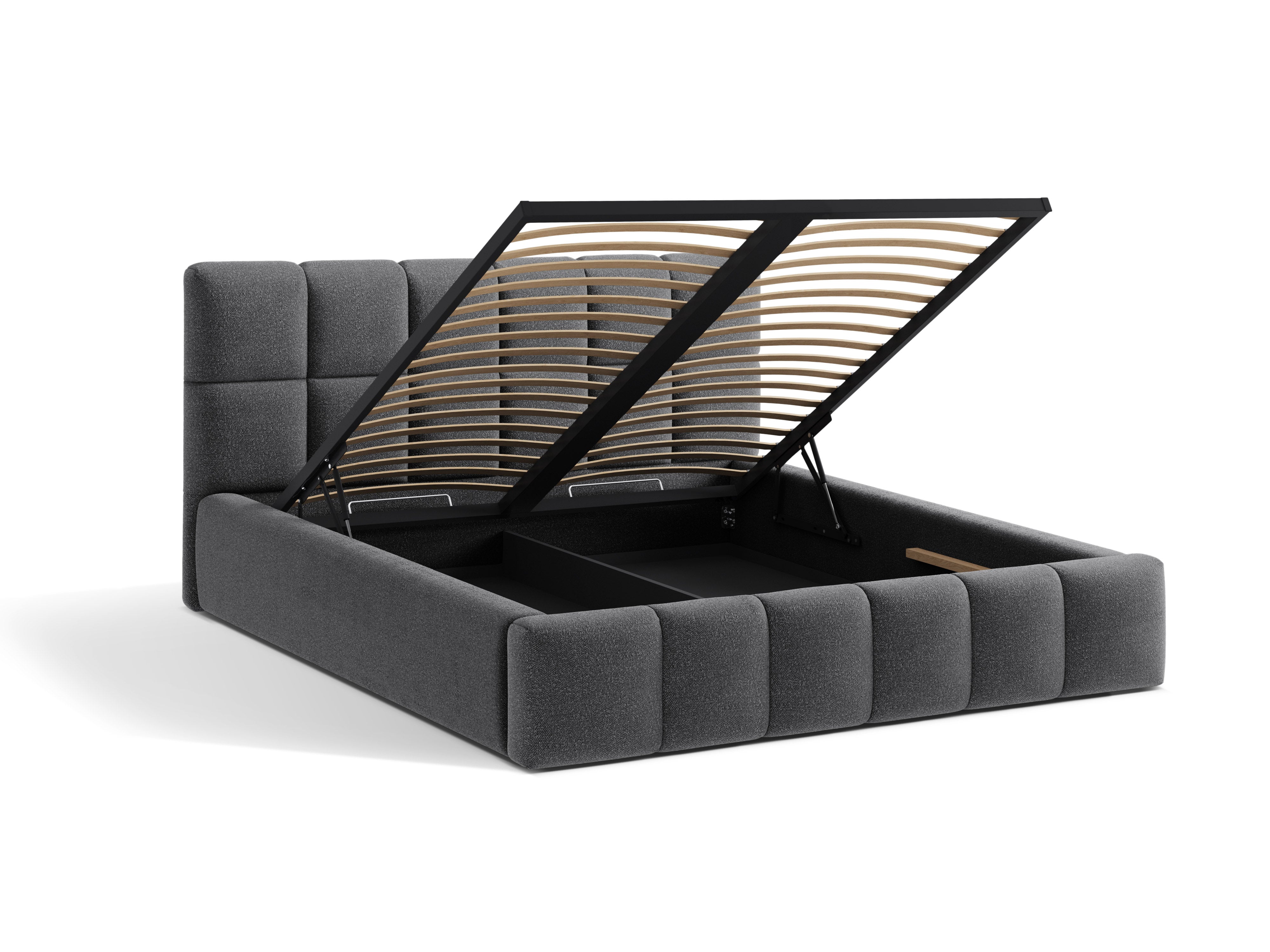 BELLIS bed met opbergruimte voor beddengoed grijs boucle