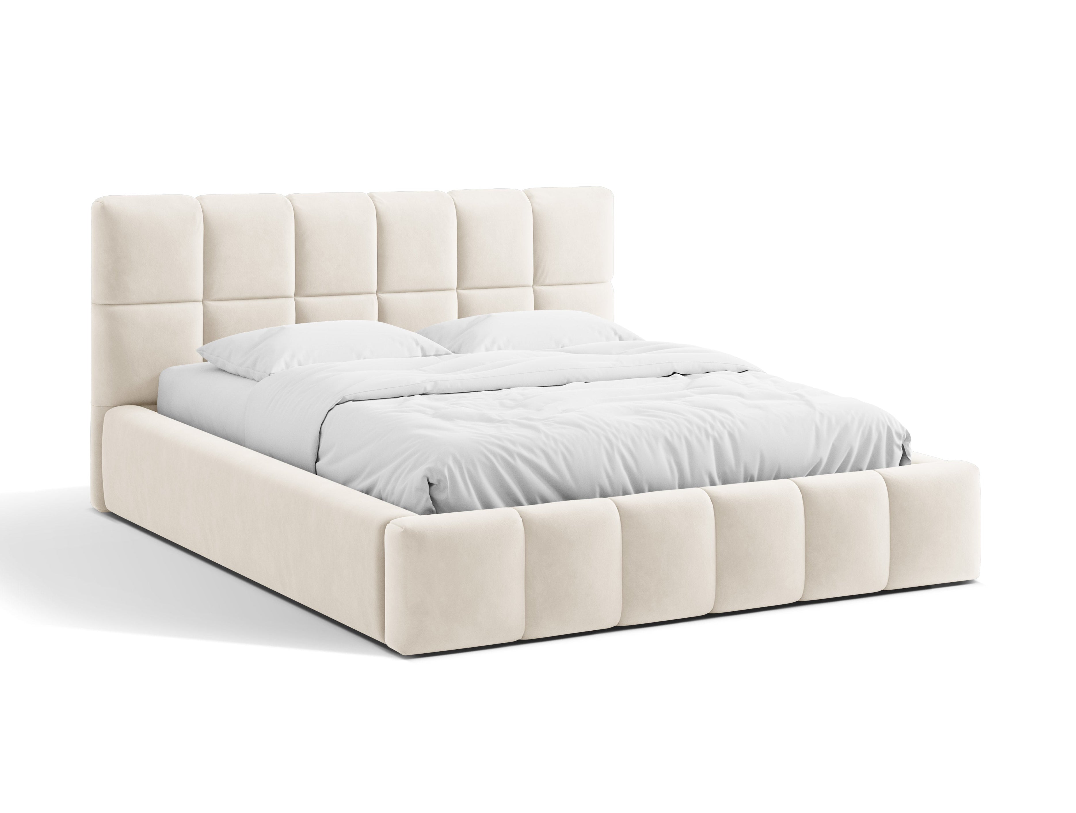 Velours bed met opbergruimte voor beddengoed BELLIS lichtbeige