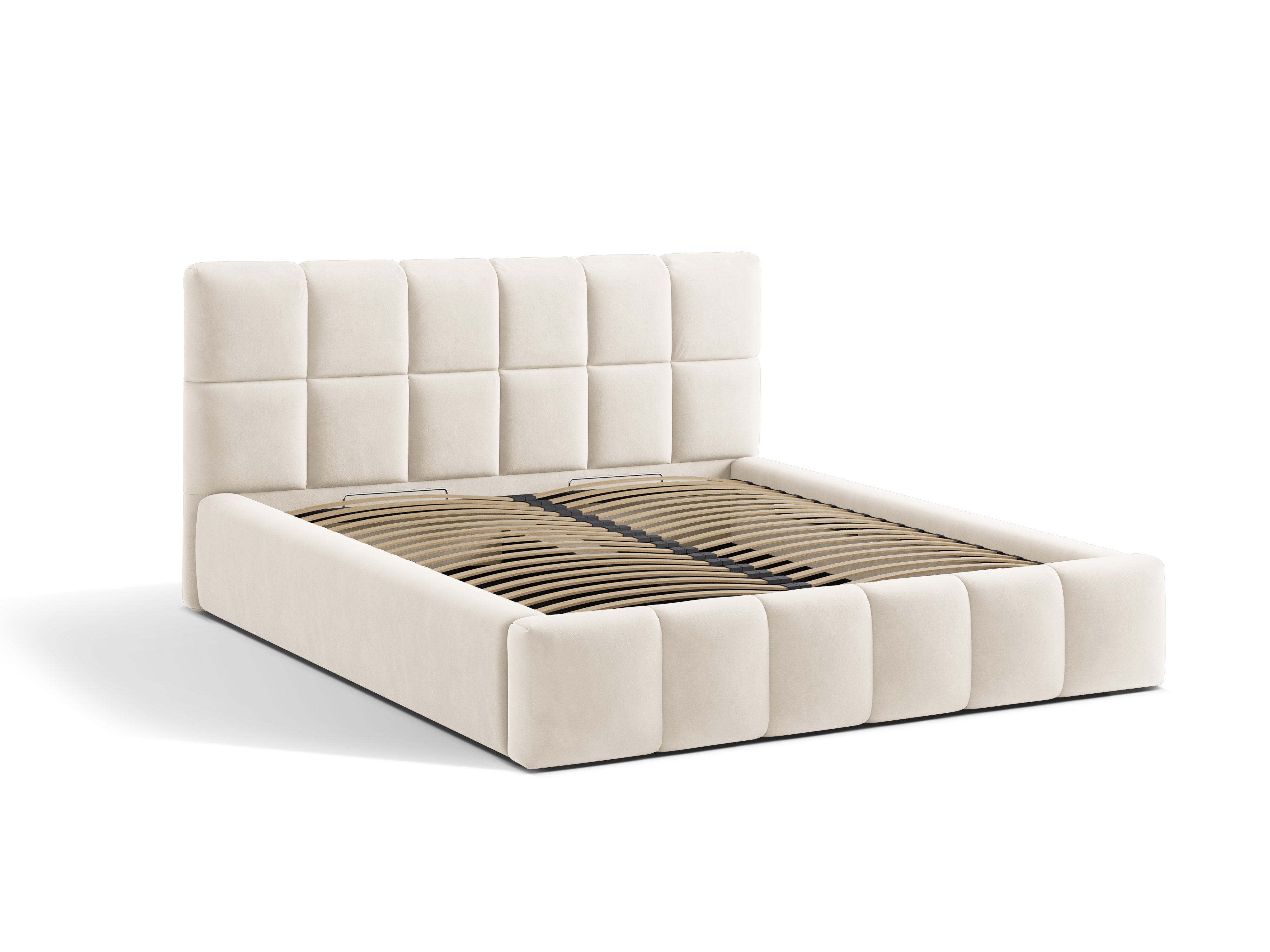Velours bed met opbergruimte voor beddengoed BELLIS lichtbeige