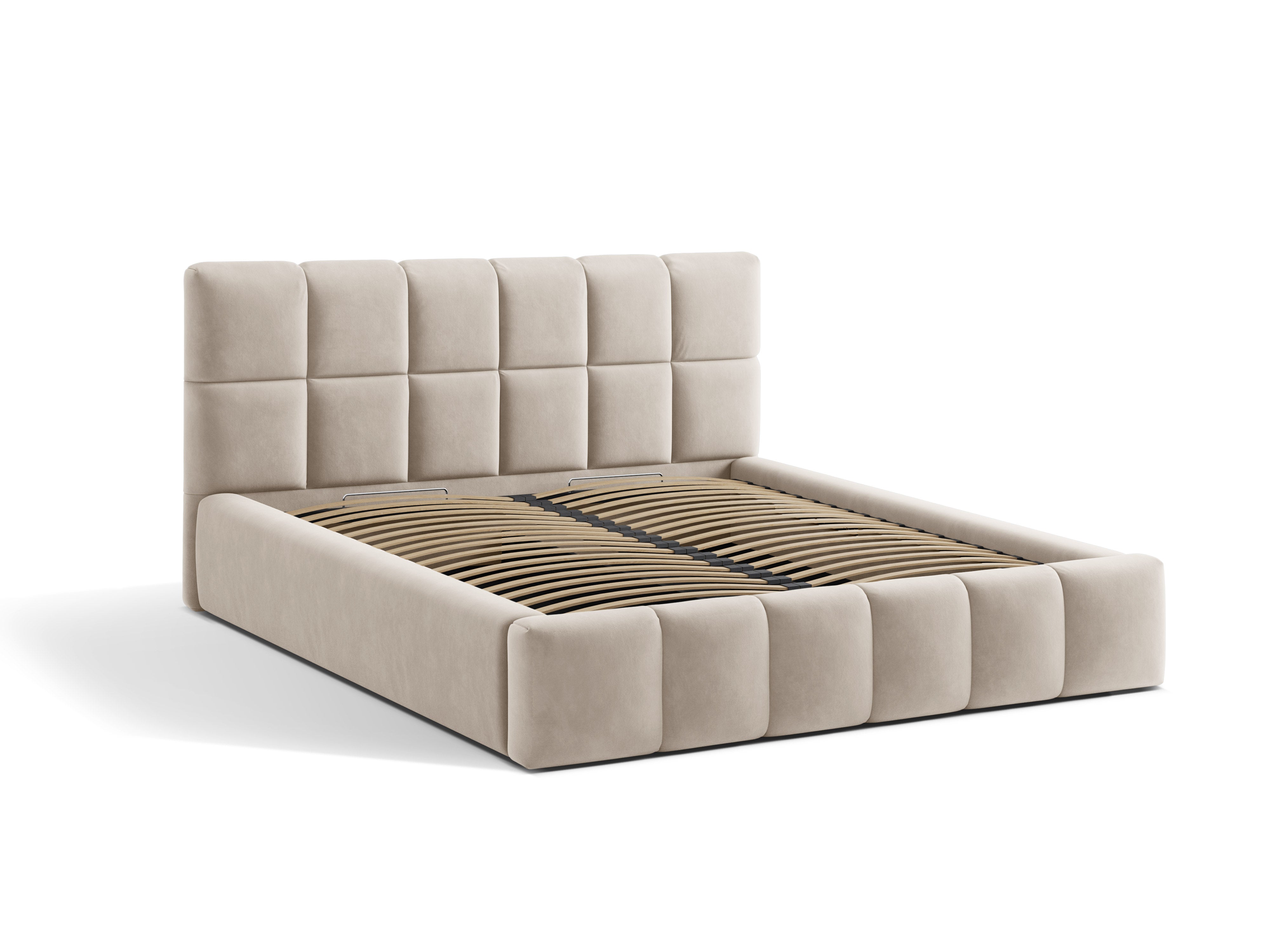 Velours bed met opbergruimte voor beddengoed BELLIS beige