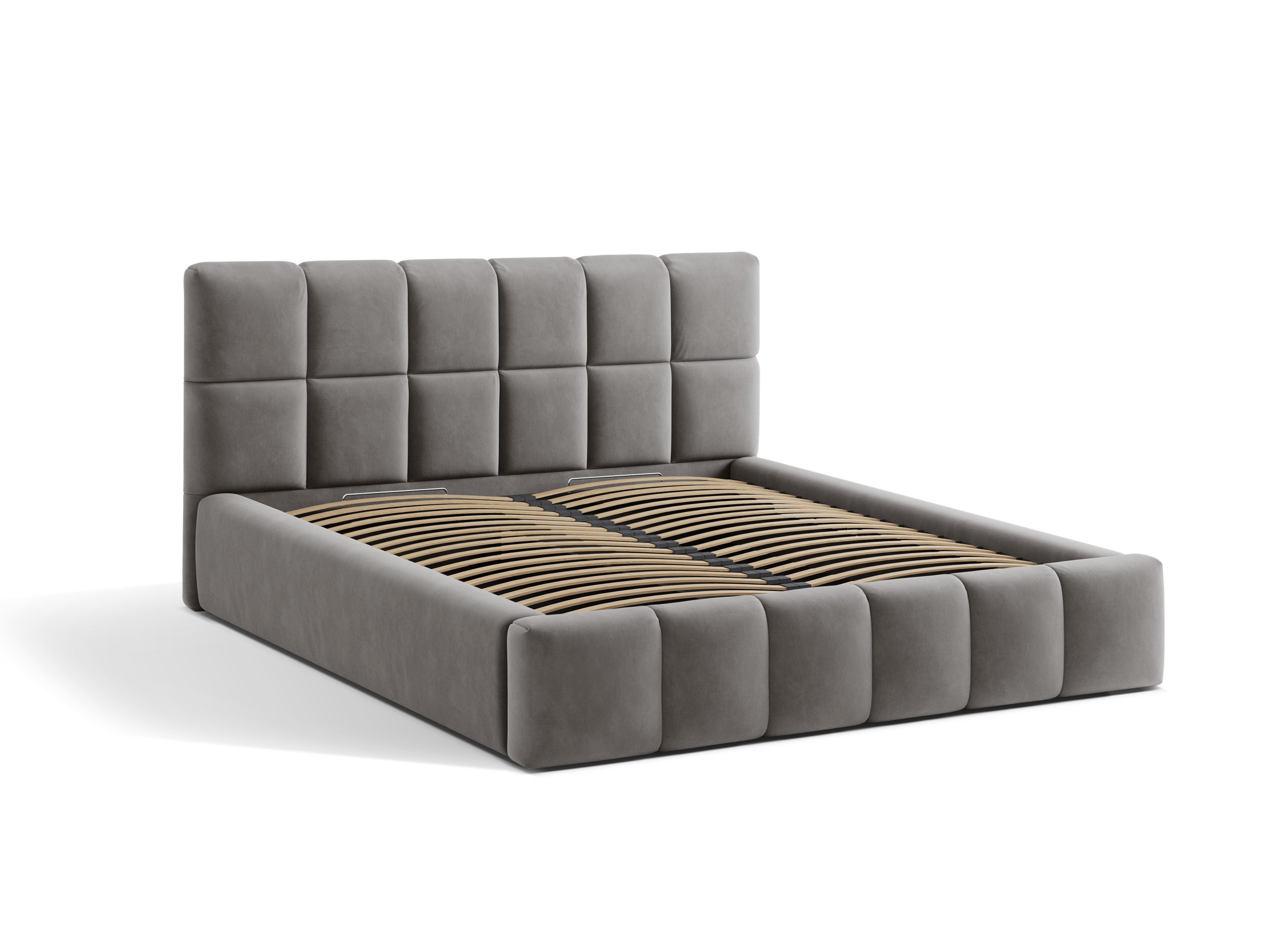 Velvet bed with storage for bedding BELLIS light gray