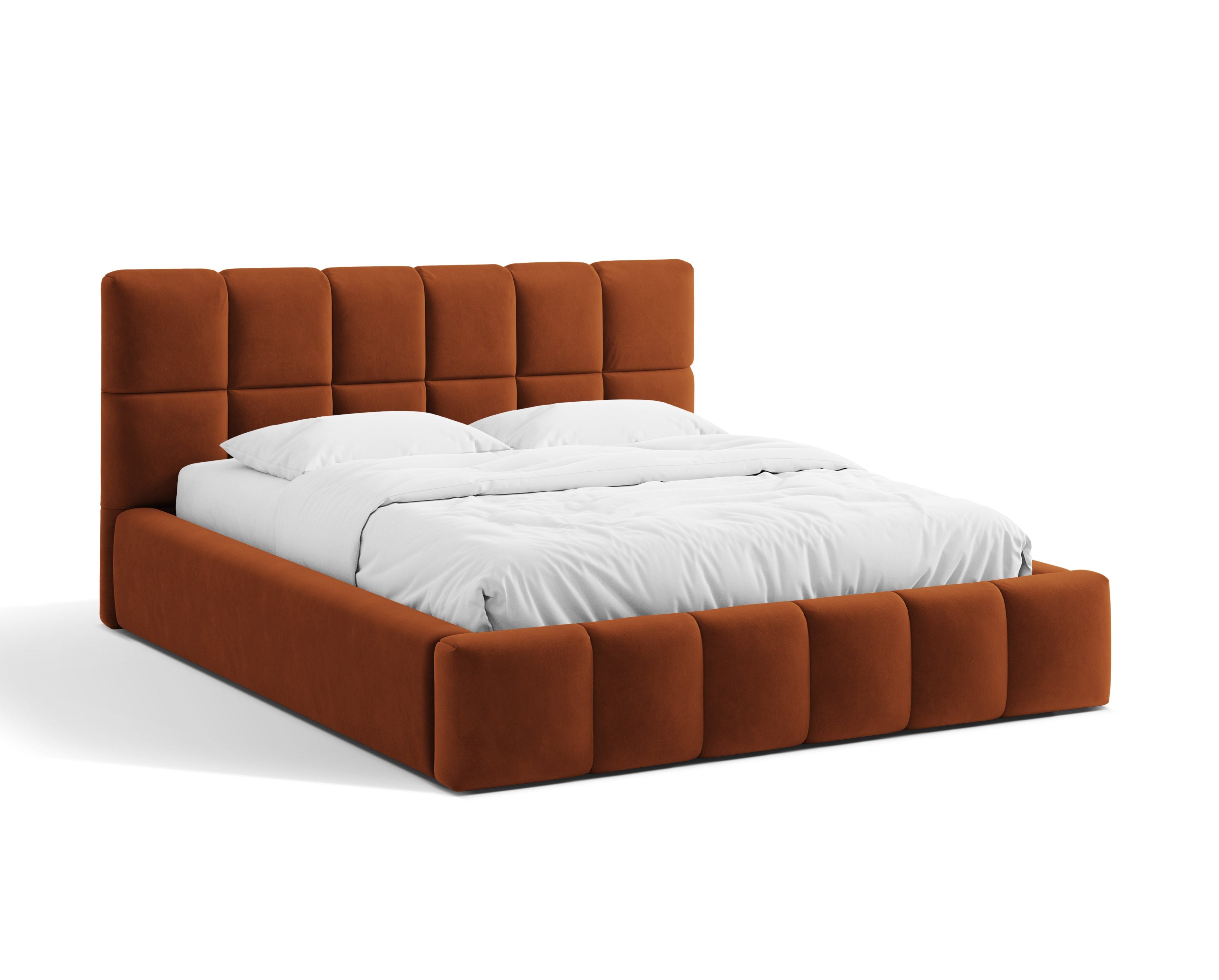 Velours bed met opbergruimte voor beddengoed BELLIS baksteen