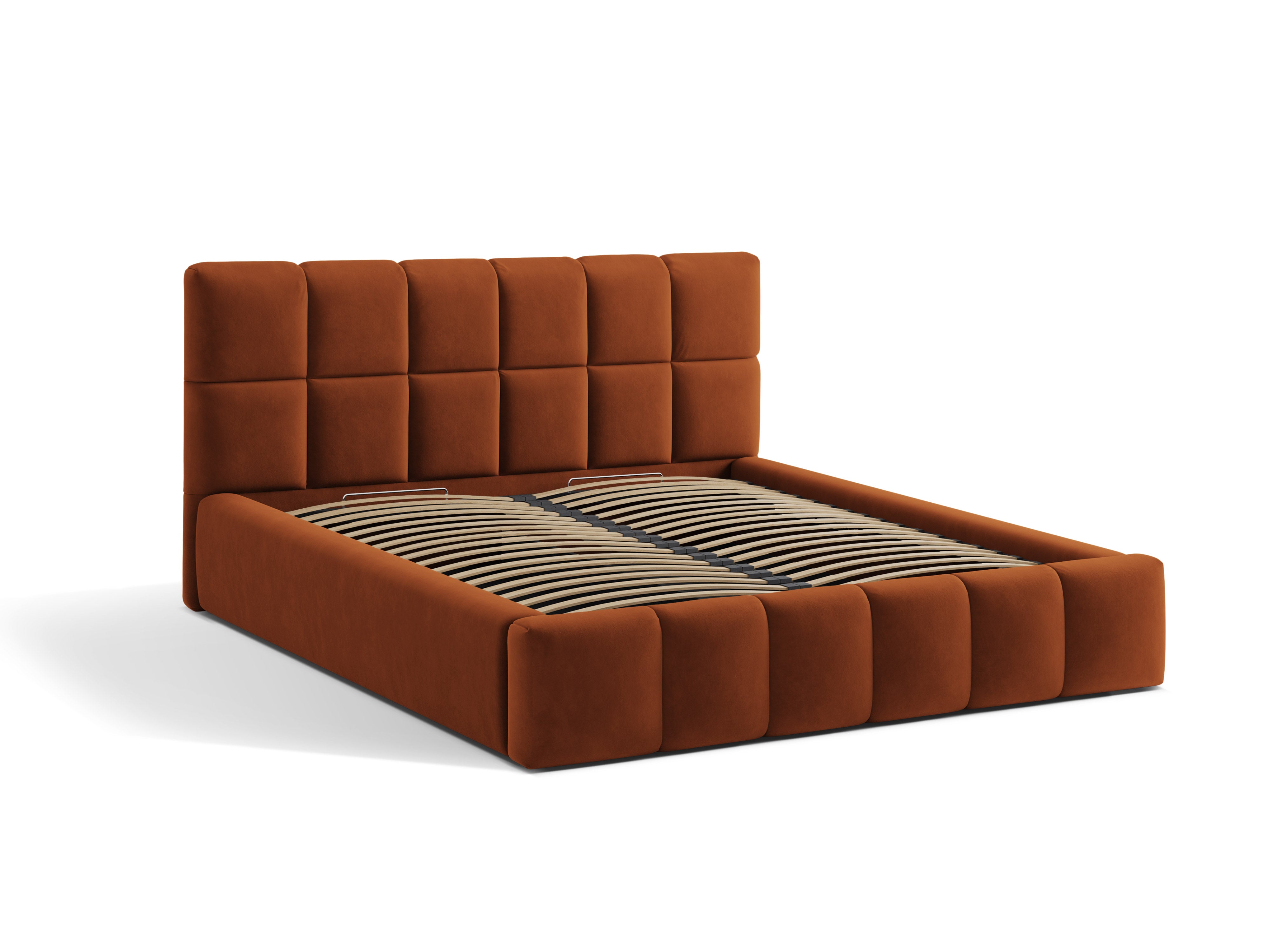 Velours bed met opbergruimte voor beddengoed BELLIS baksteen
