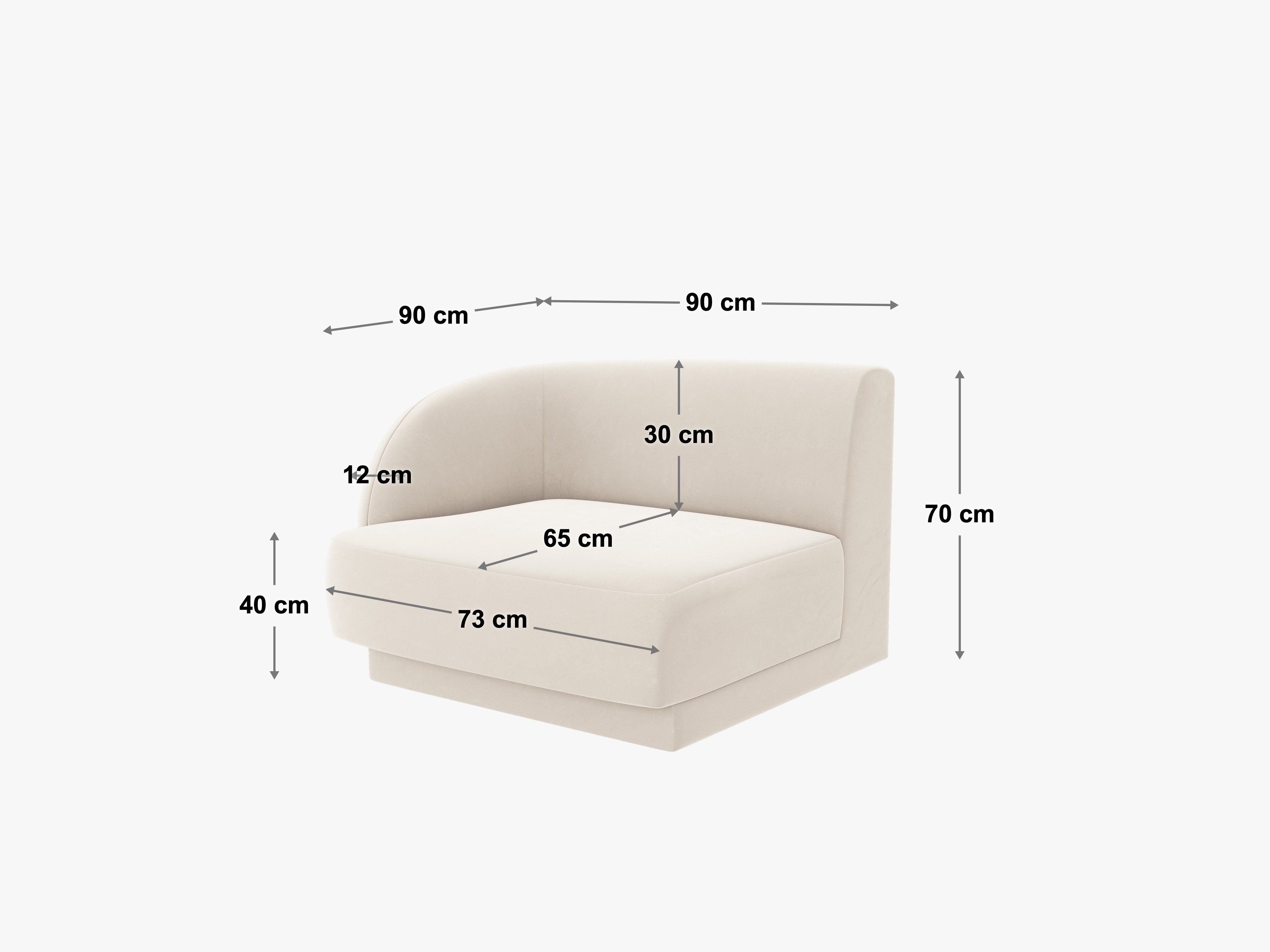 Sofa modułowa aksamitna MILEY - moduł prawostronny granat królewski z podłokietnikami