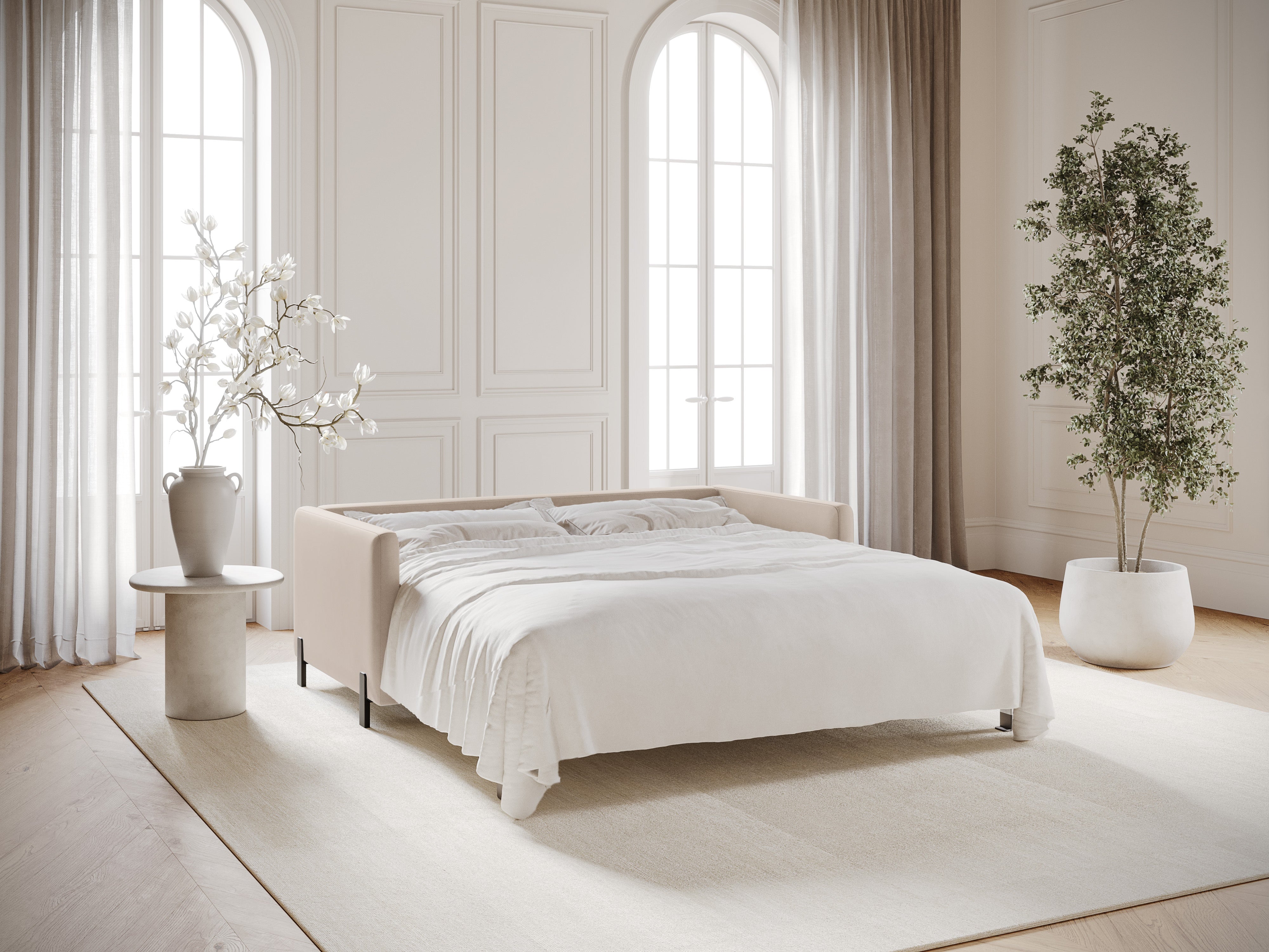 Sofa aus Samt für 2 Personen mit Schlaf-Funktion GLORIA beige