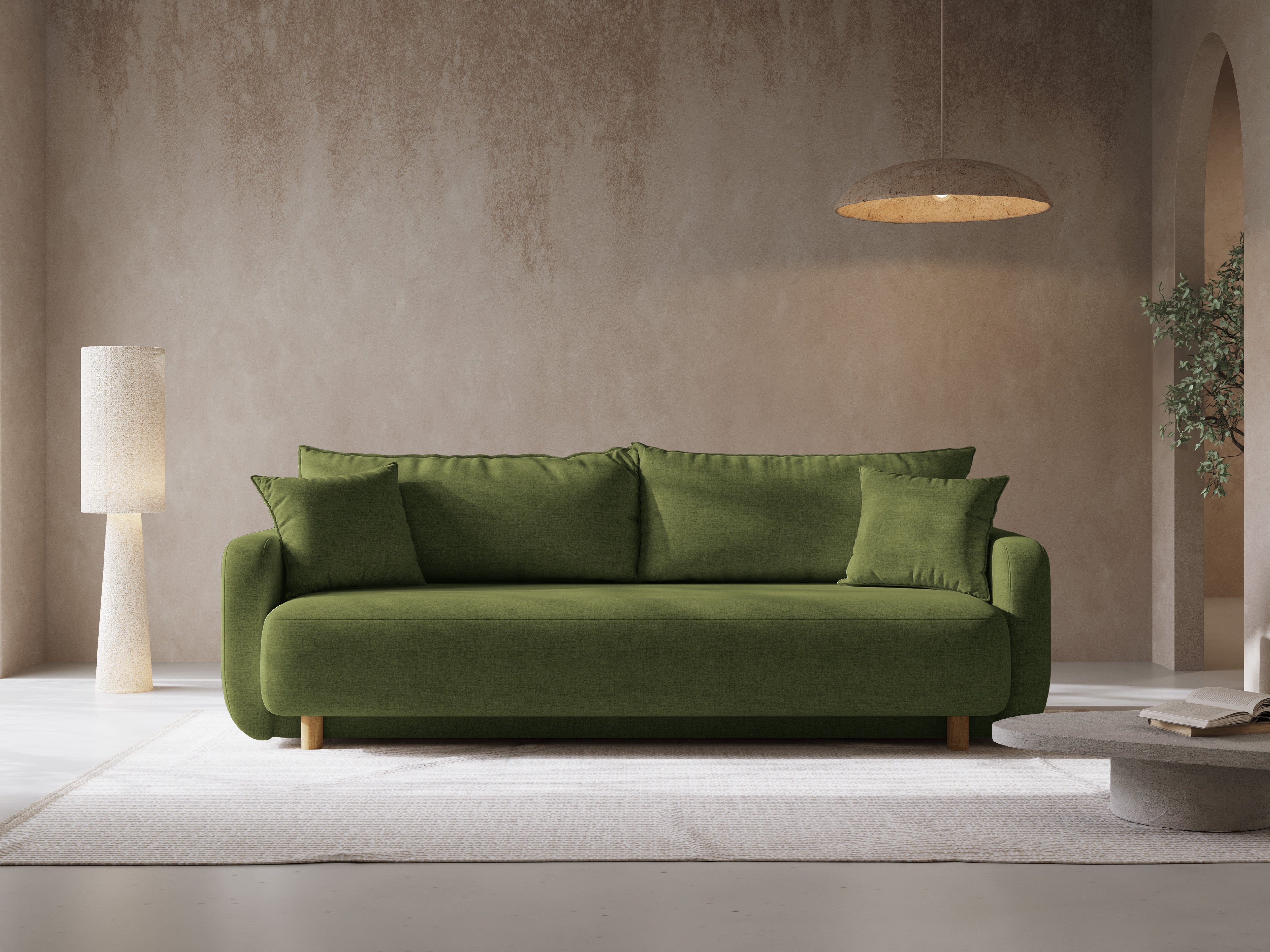 ELEN green chenille sofa with sleeping function