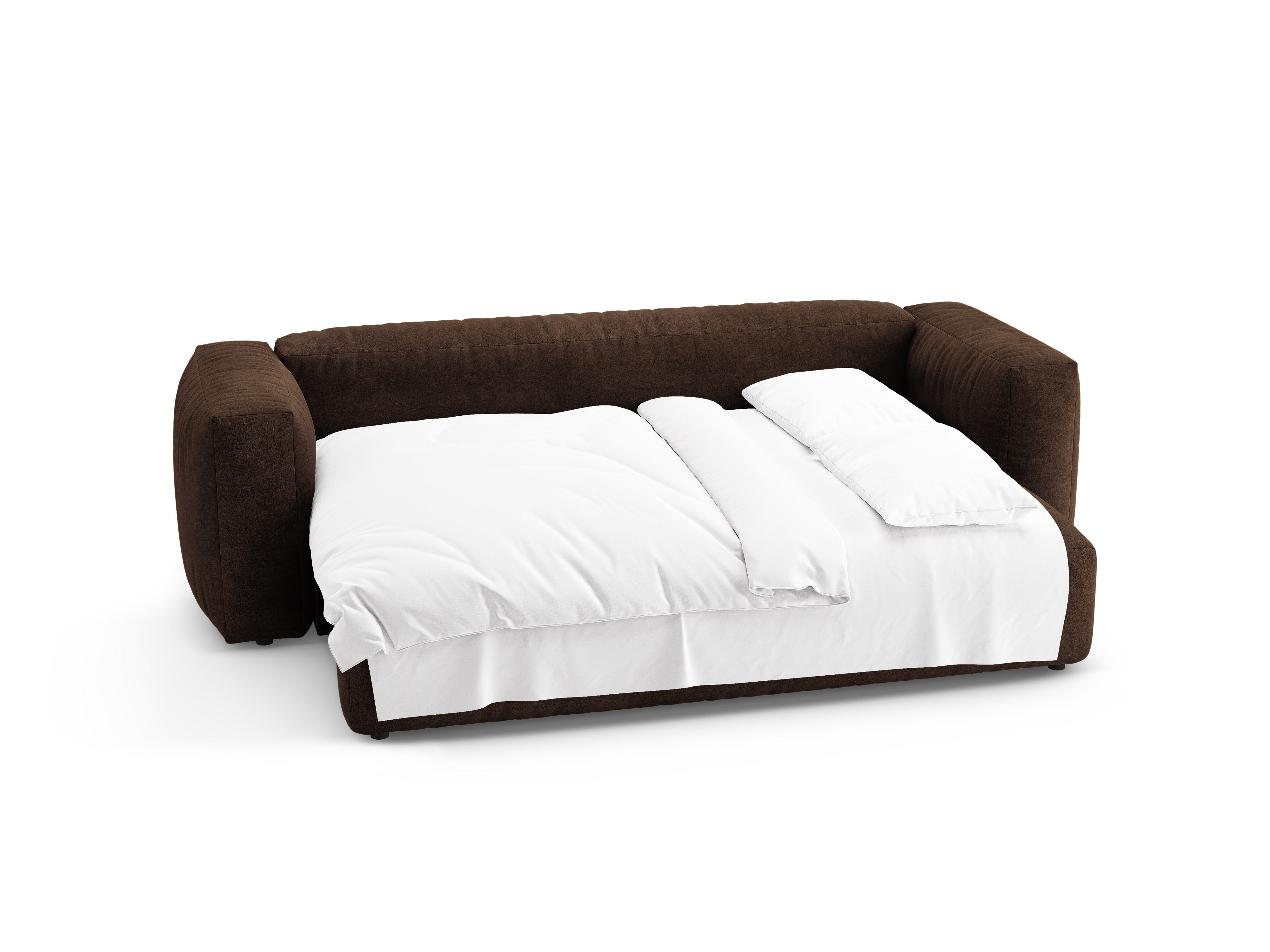 Sofa van fluweel voor 3 personen met slaapfunctie MARTINA in chocoladebruin