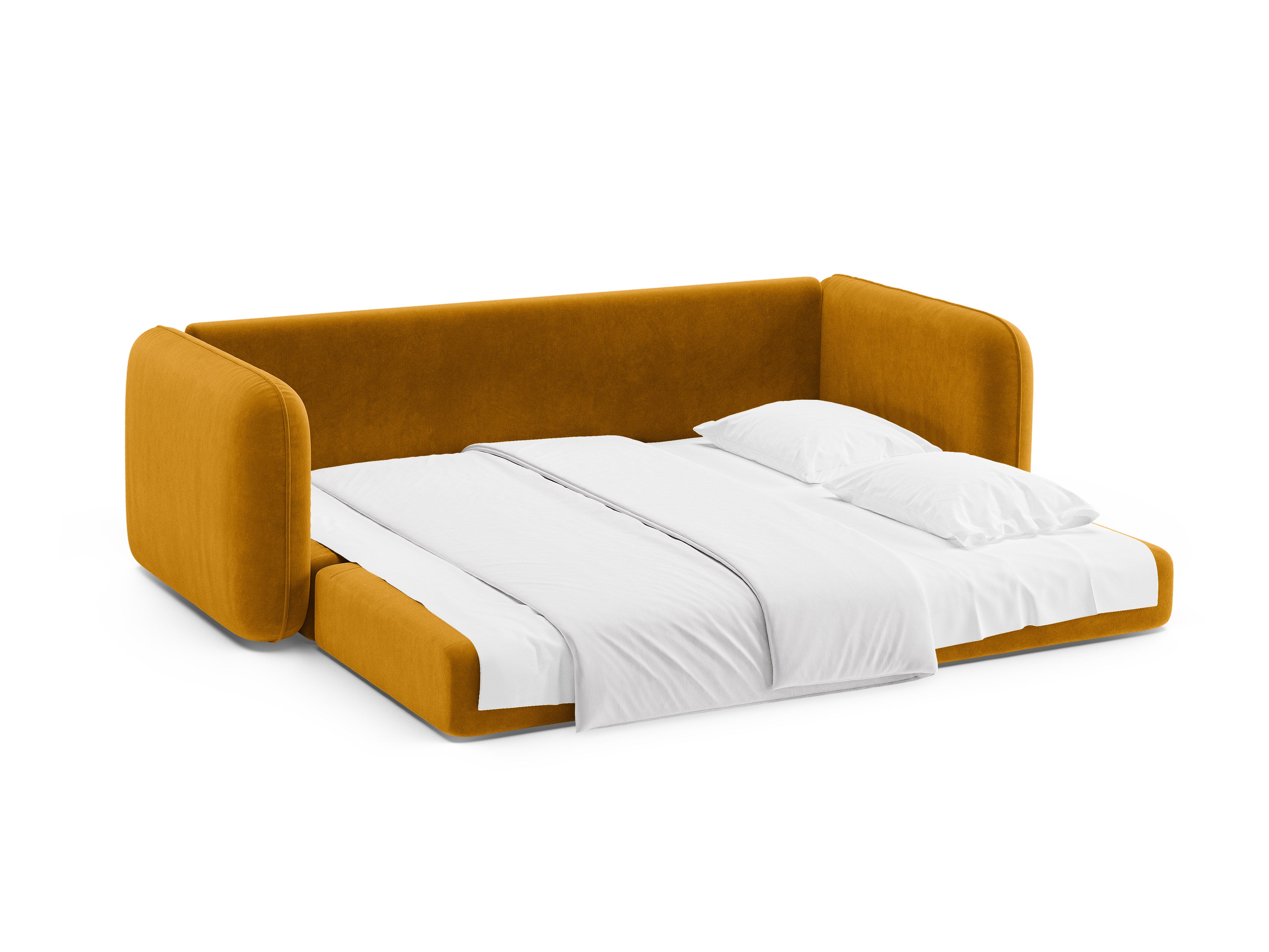 Yellow 3-Seater Velvet Sofa with Sleeping Function DORMI