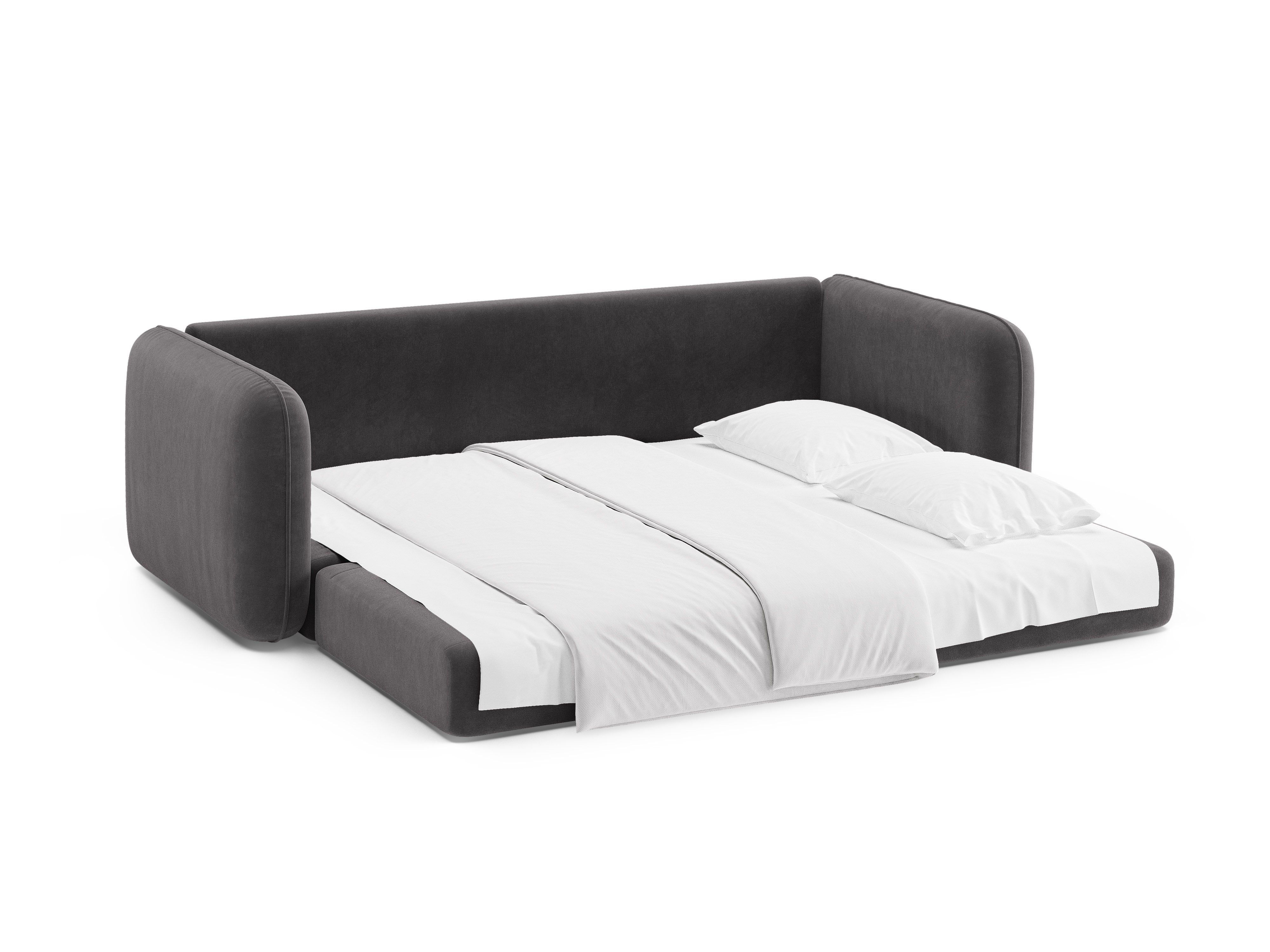 Sofa van fluweel voor 3 personen met slaapfunctie DORMI donkergrijs