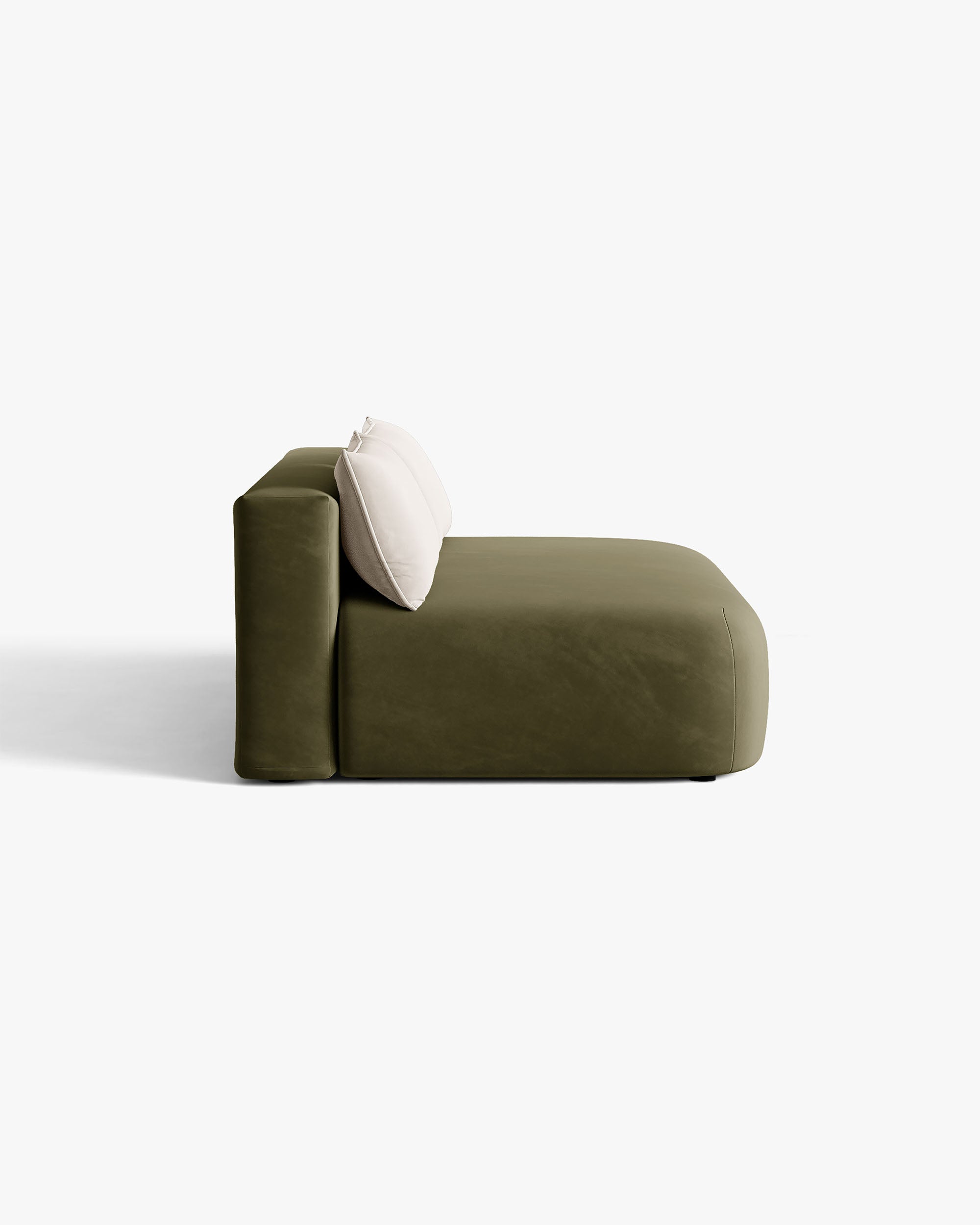 3-zits fluwelen bank met slaapfunctie HENA in groen met beige kussens