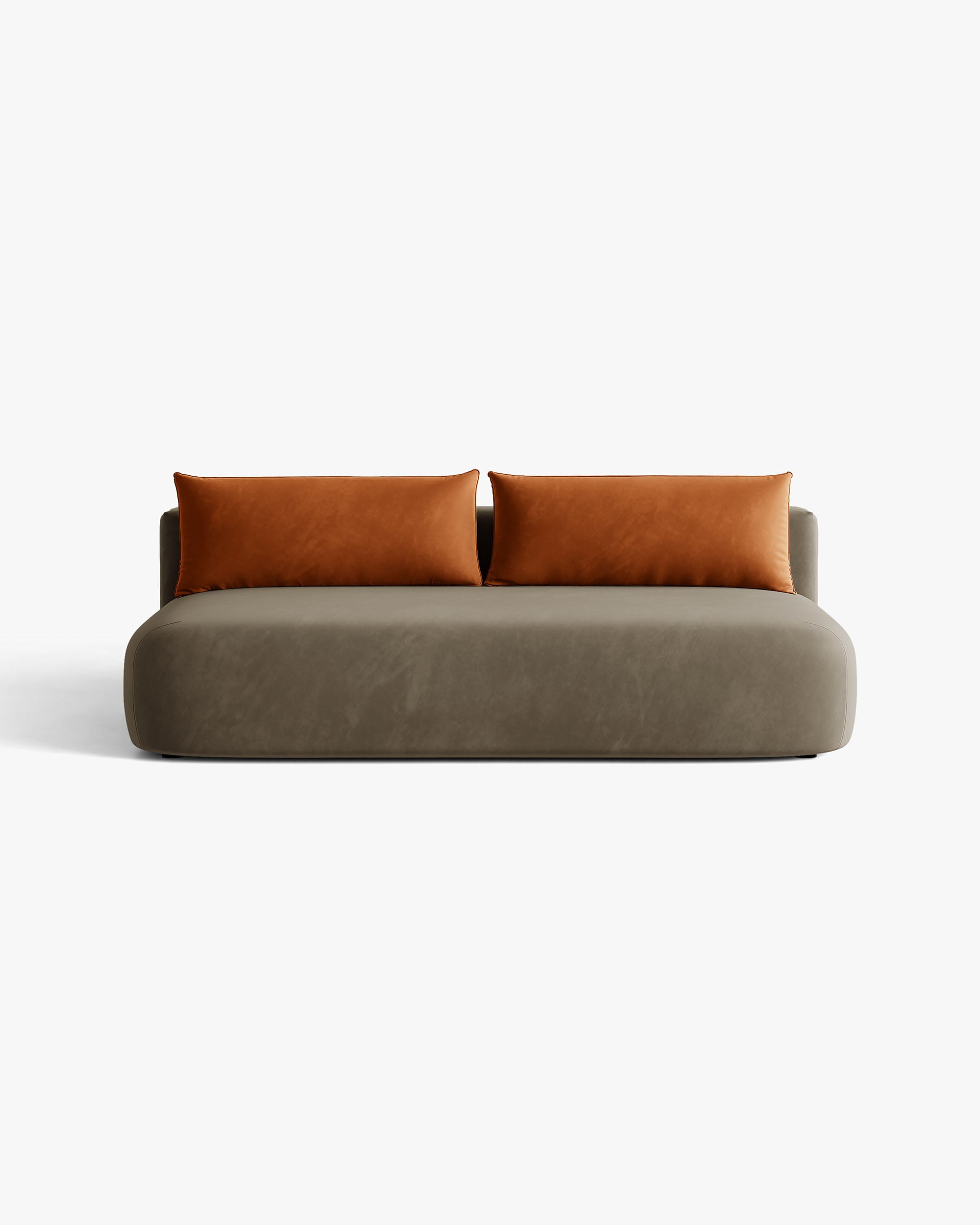 Sofa voor 3 personen van fluweel met slaapfunctie HENA in grijsbruin met bakstenen kussens