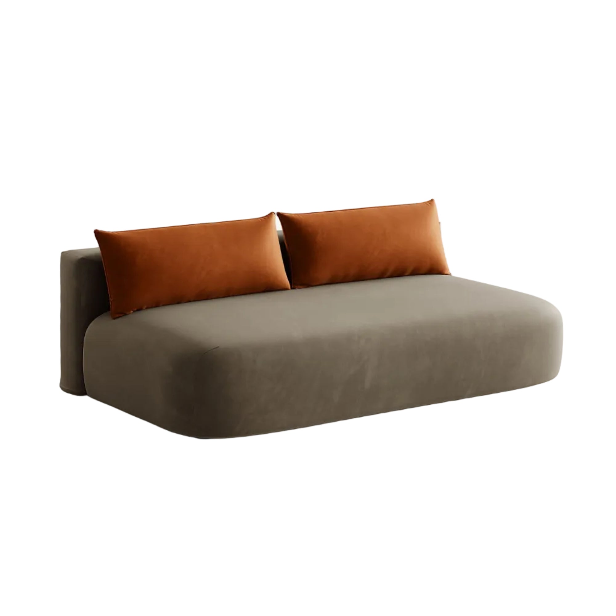 Sofa voor 3 personen van fluweel met slaapfunctie HENA in grijsbruin met bakstenen kussens