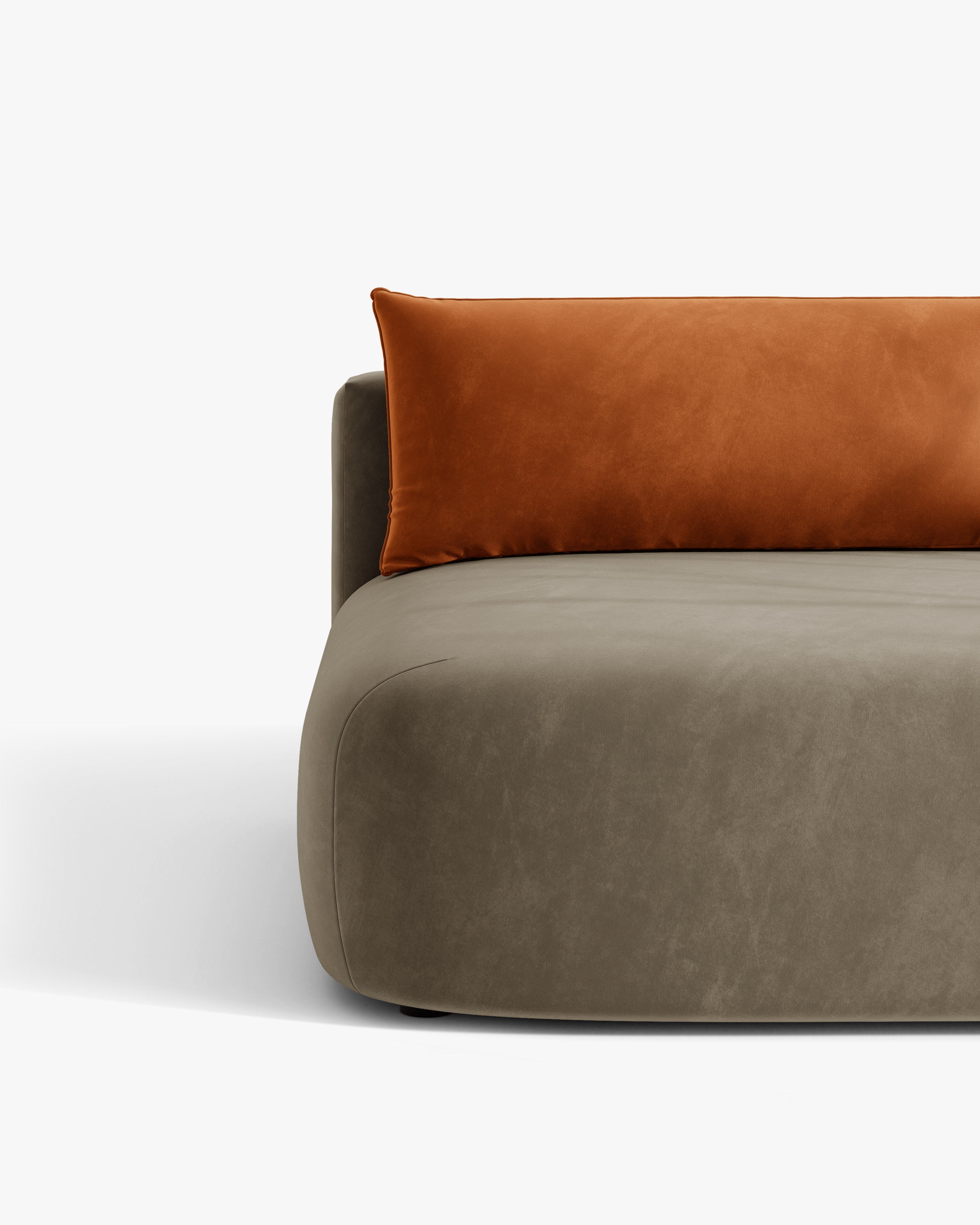 Sofa voor 3 personen van fluweel met slaapfunctie HENA in grijsbruin met bakstenen kussens