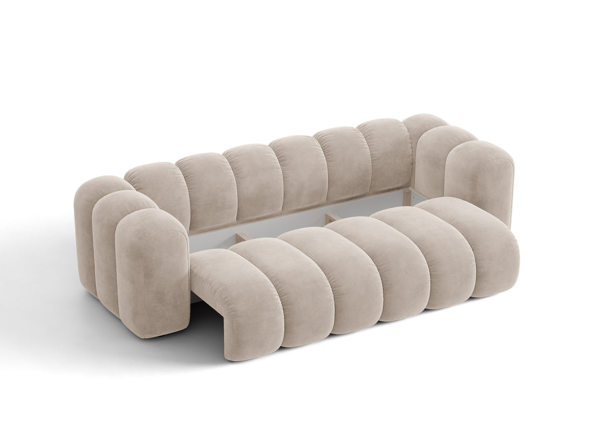 Sofa aksamitna 3-osobowa z funkcją spania LUPINE beżowy – ujęcie 4