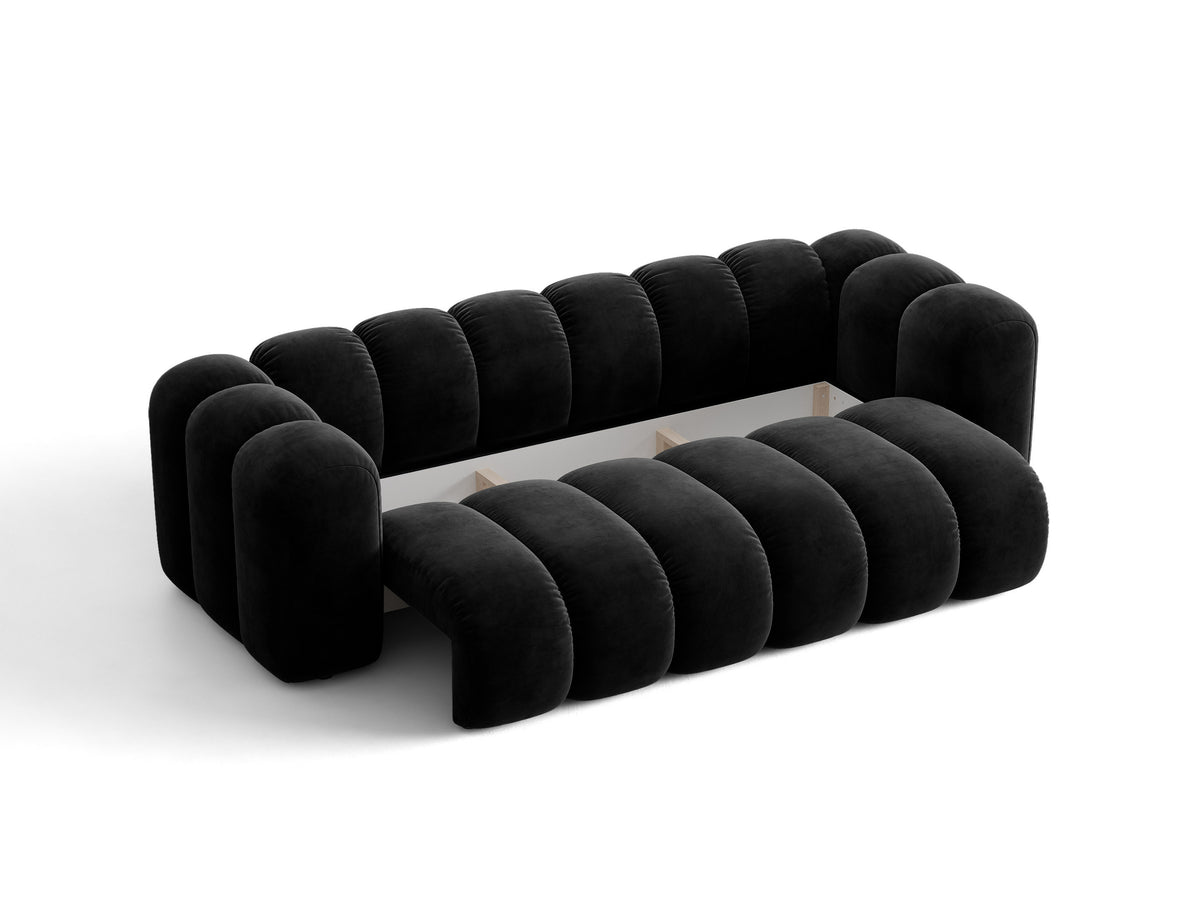 Sofa aksamitna 3-osobowa z funkcją spania LUPINE czarny – ujęcie 4