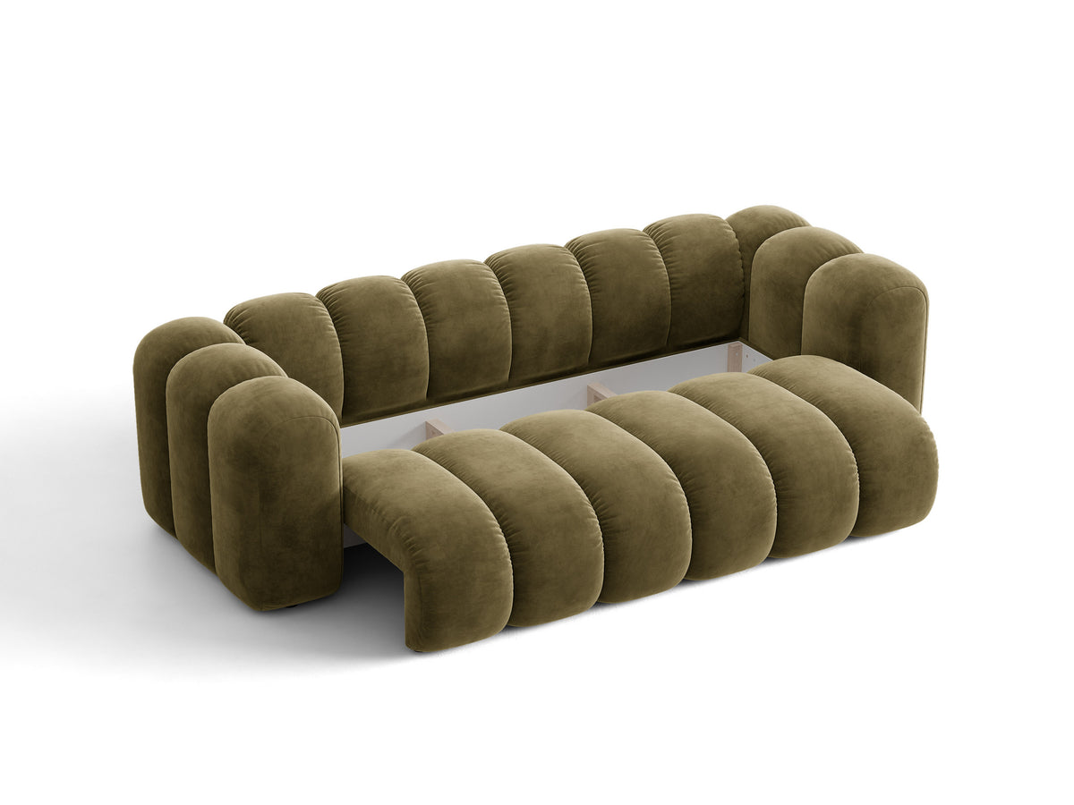 Sofa aksamitna 3-osobowa z funkcją spania LUPINE zielony – ujęcie 4