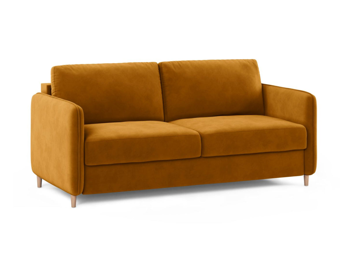 Sofa aksamitna 3-osobowa z funkcją spania SIMO żółty – ujęcie 2