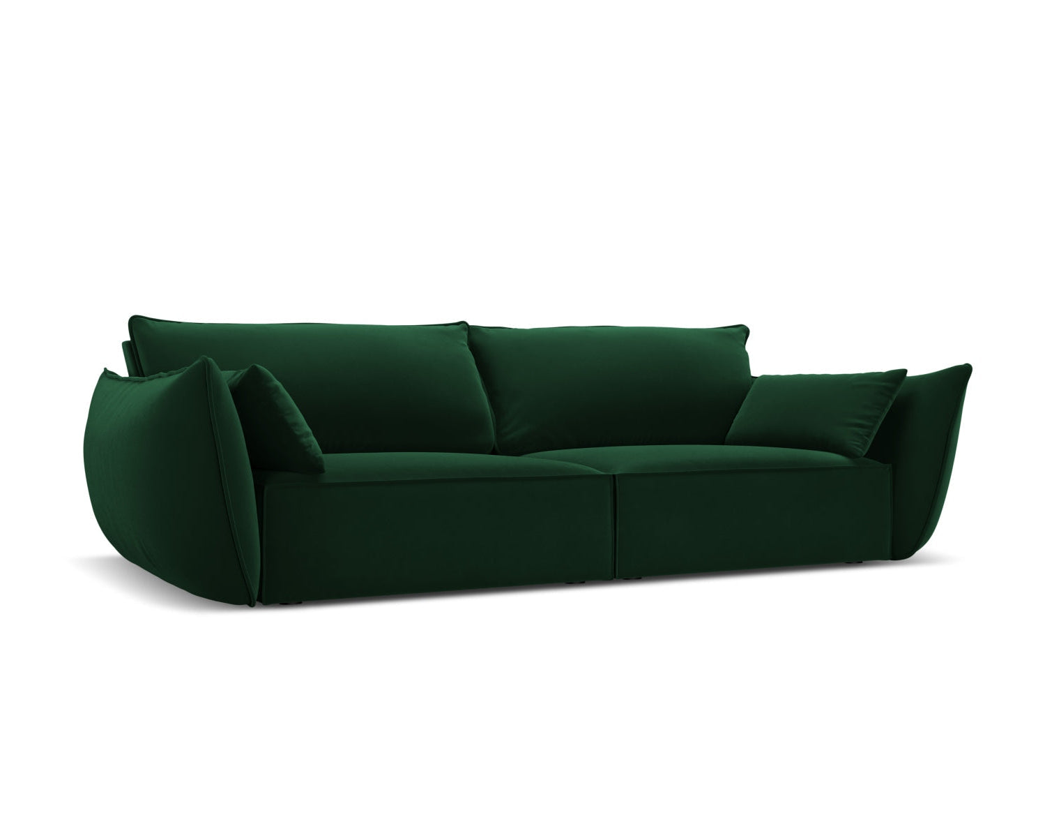 Sofa aksamitna 3-osobowa KAELLE butelkowa zieleń – ujęcie boczne