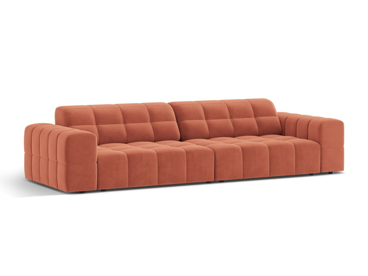 Sofa aksamitna 4-osobowa JENNIFER koralowy Venus – ujęcie boczne