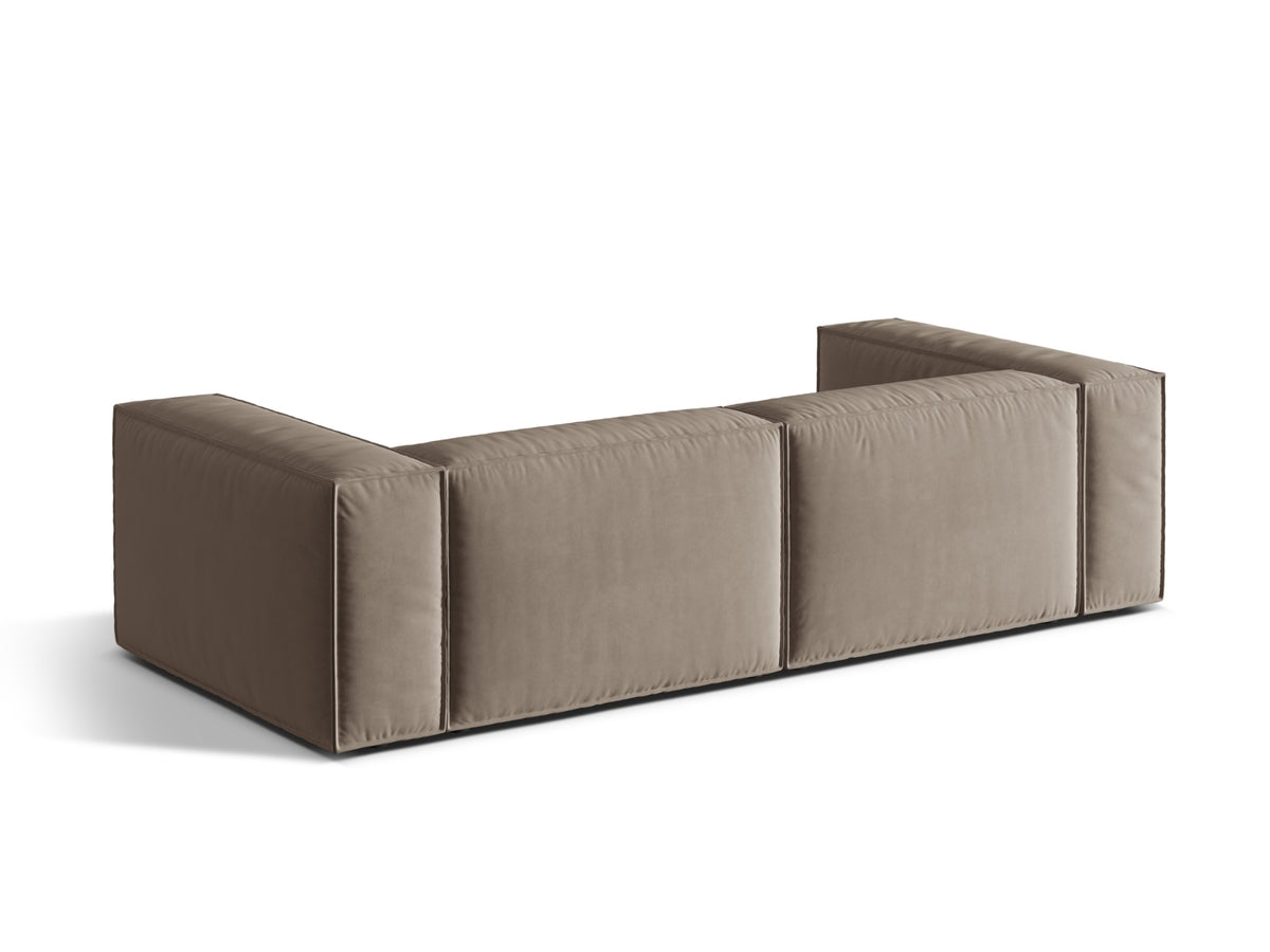 Sofa aksamitna 4-osobowa NURIA ciepły szary – ujęcie tylne