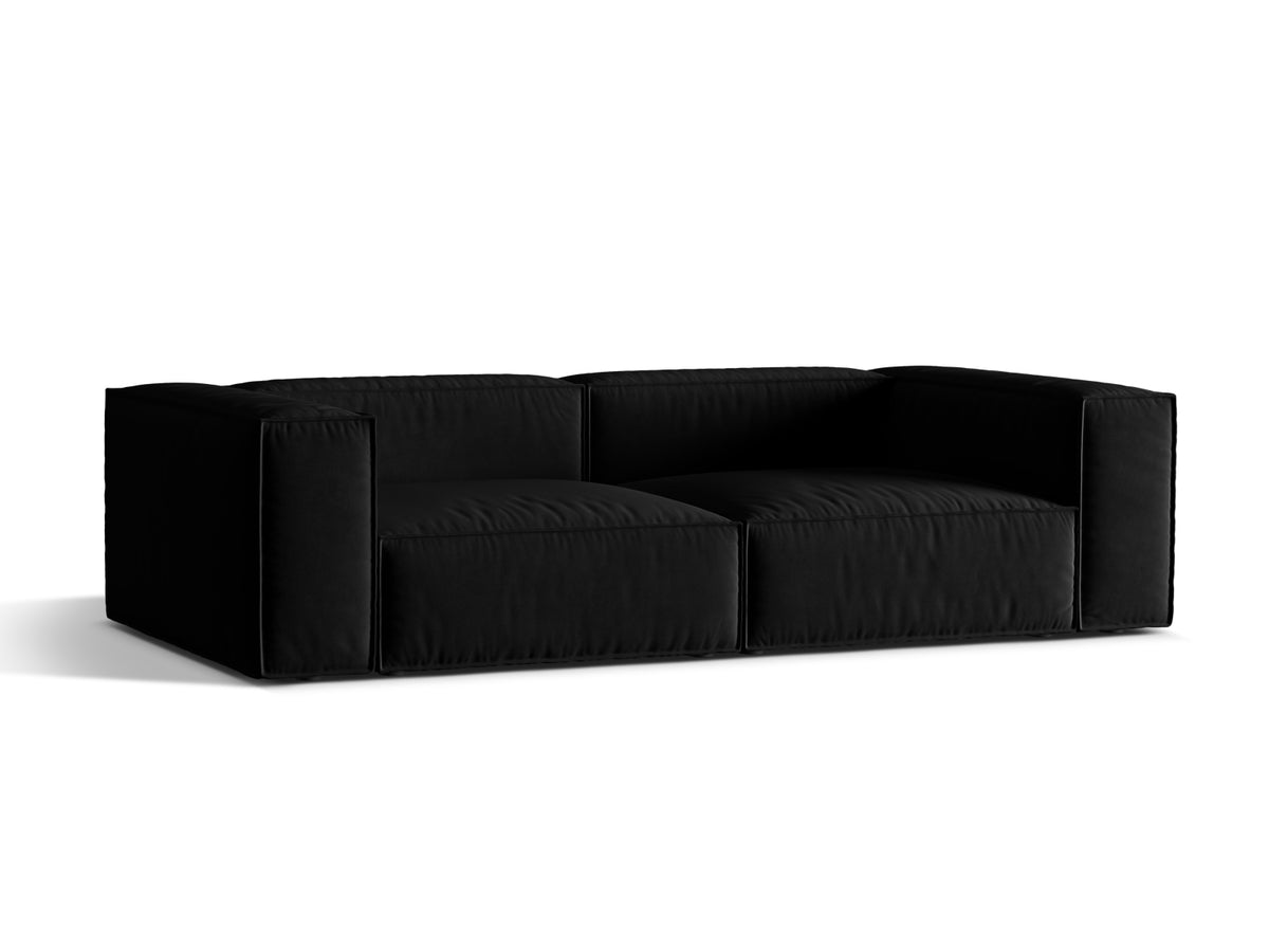 Sofa aksamitna 4-osobowa NURIA czarny – ujęcie boczne