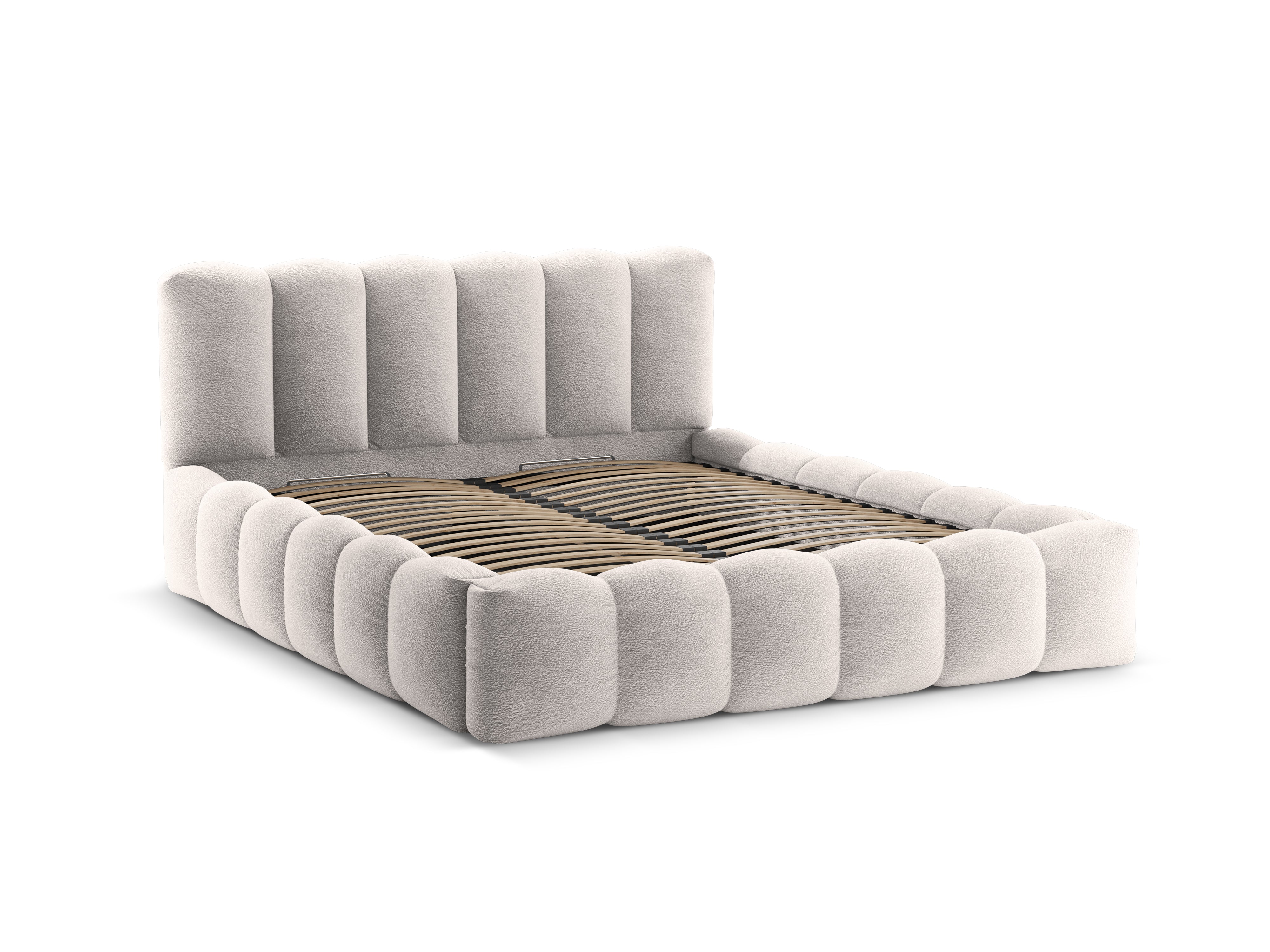 Bed met opbergruimte LUPINE lichtgrijze boucle