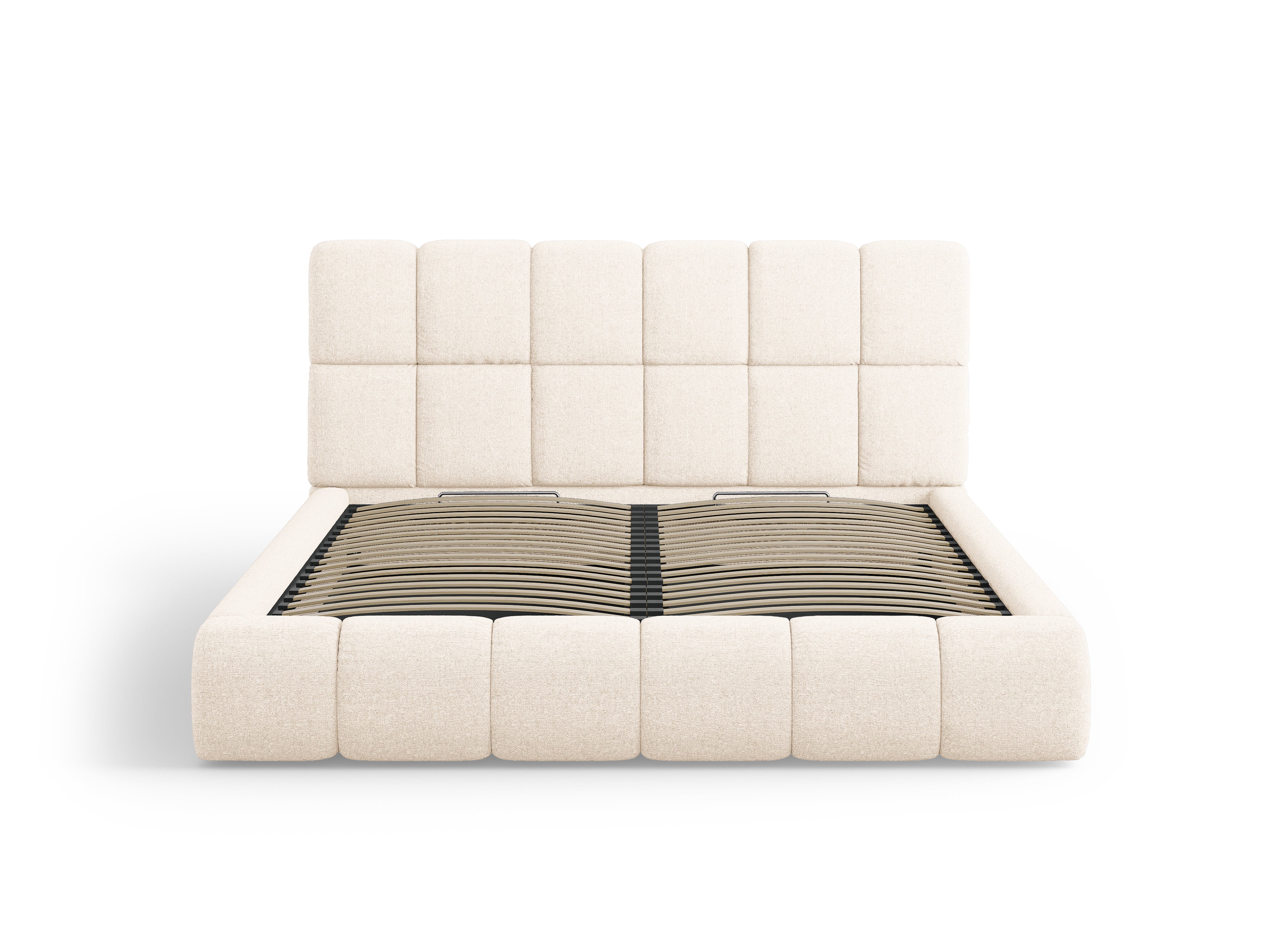 BELLIS bed met opbergruimte voor beddengoed in lichtbeige zijdeachtige chenille