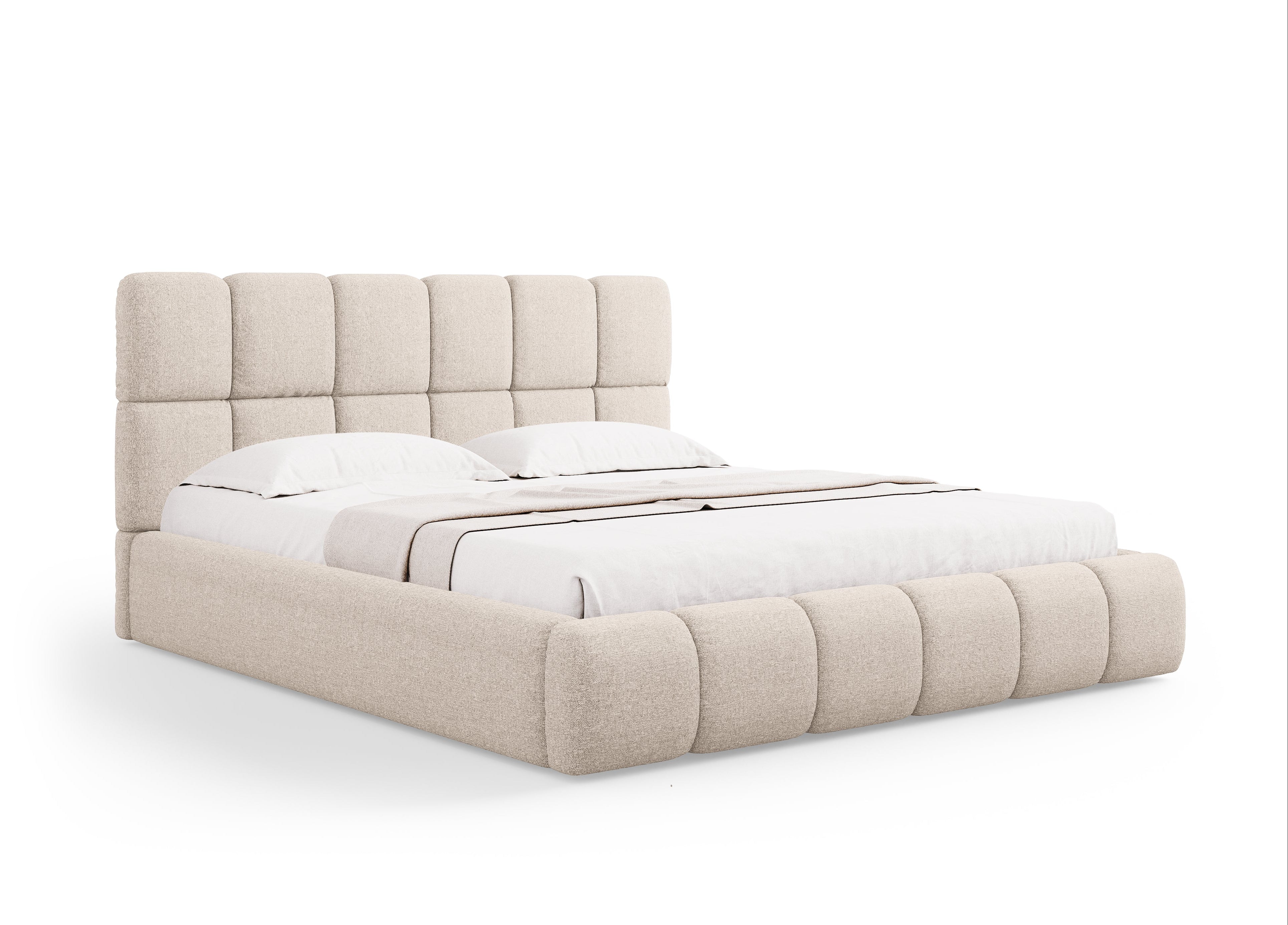 BELLIS bed met opbergruimte voor beddengoed, beige zijdeachtige chenille