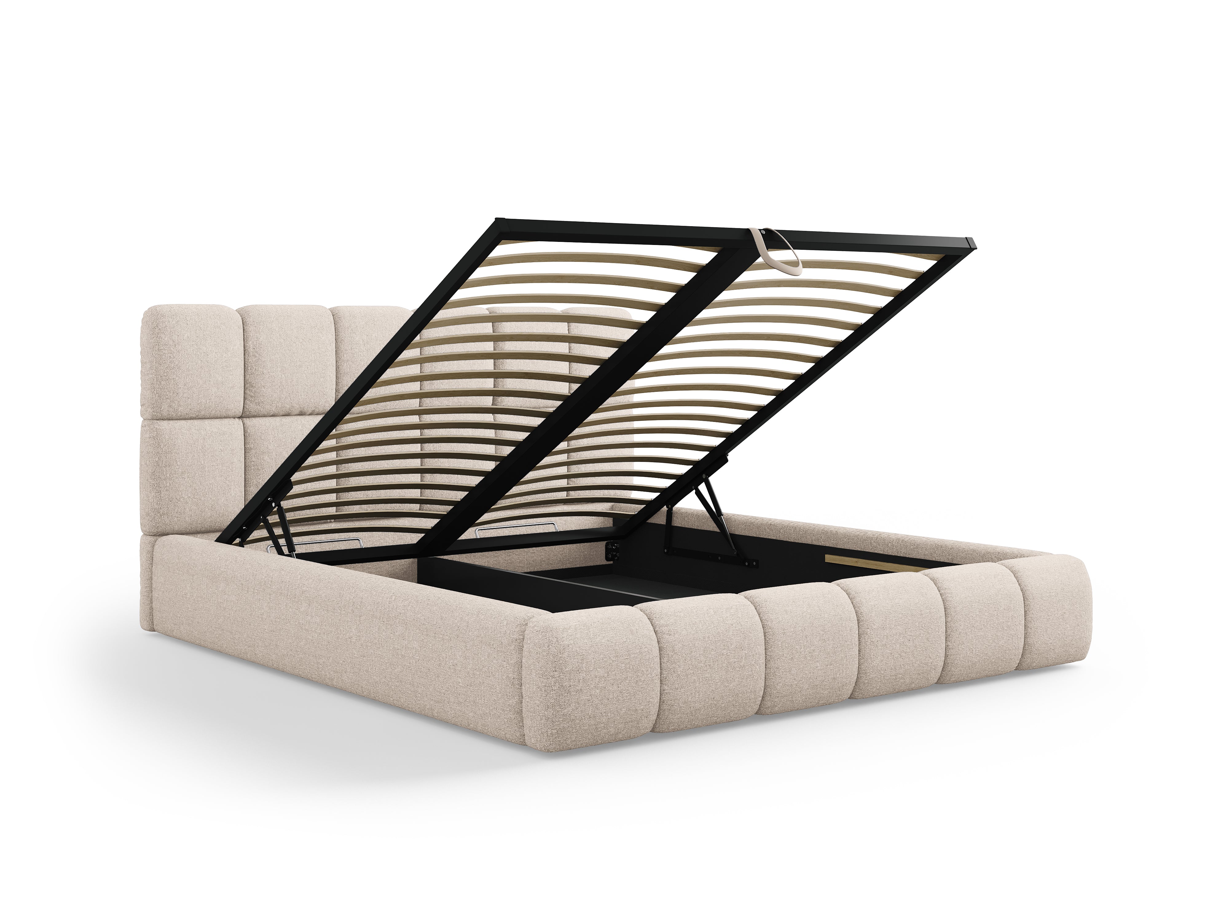 BELLIS bed met opbergruimte voor beddengoed, beige zijdeachtige chenille