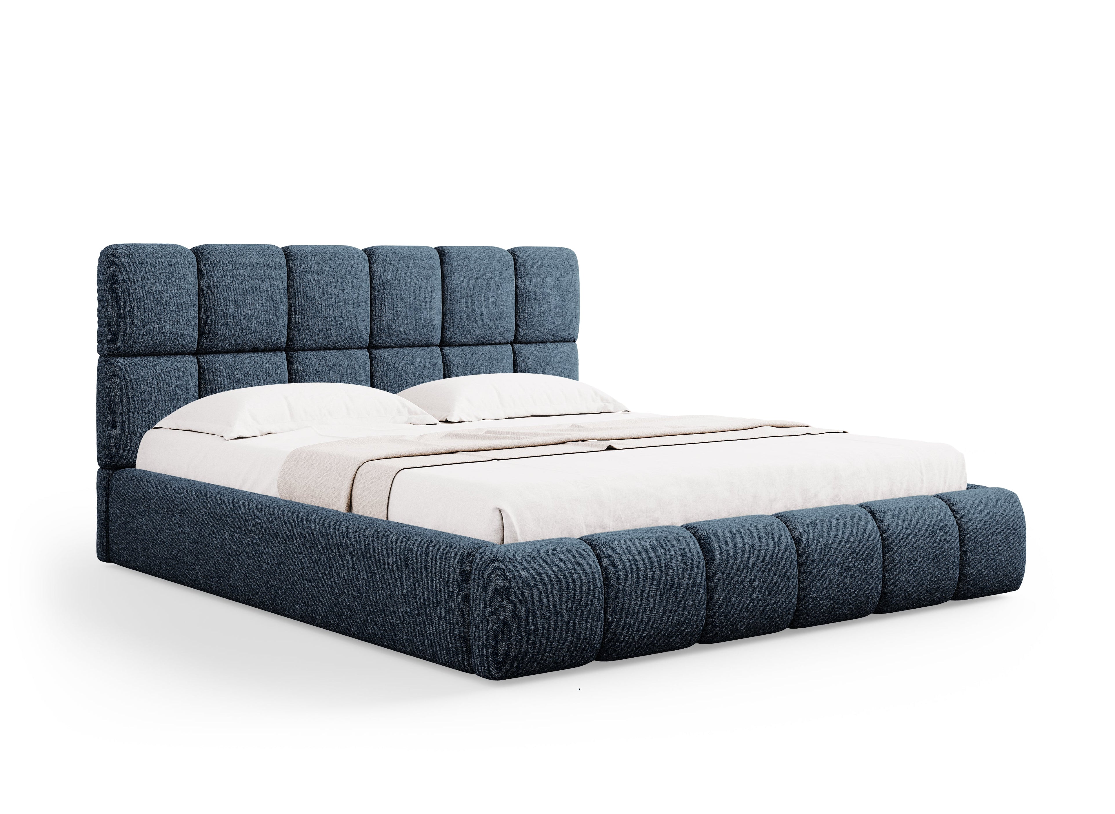 BELLIS bed met opbergruimte voor beddengoed, blauwe chenille zijdeachtige stof