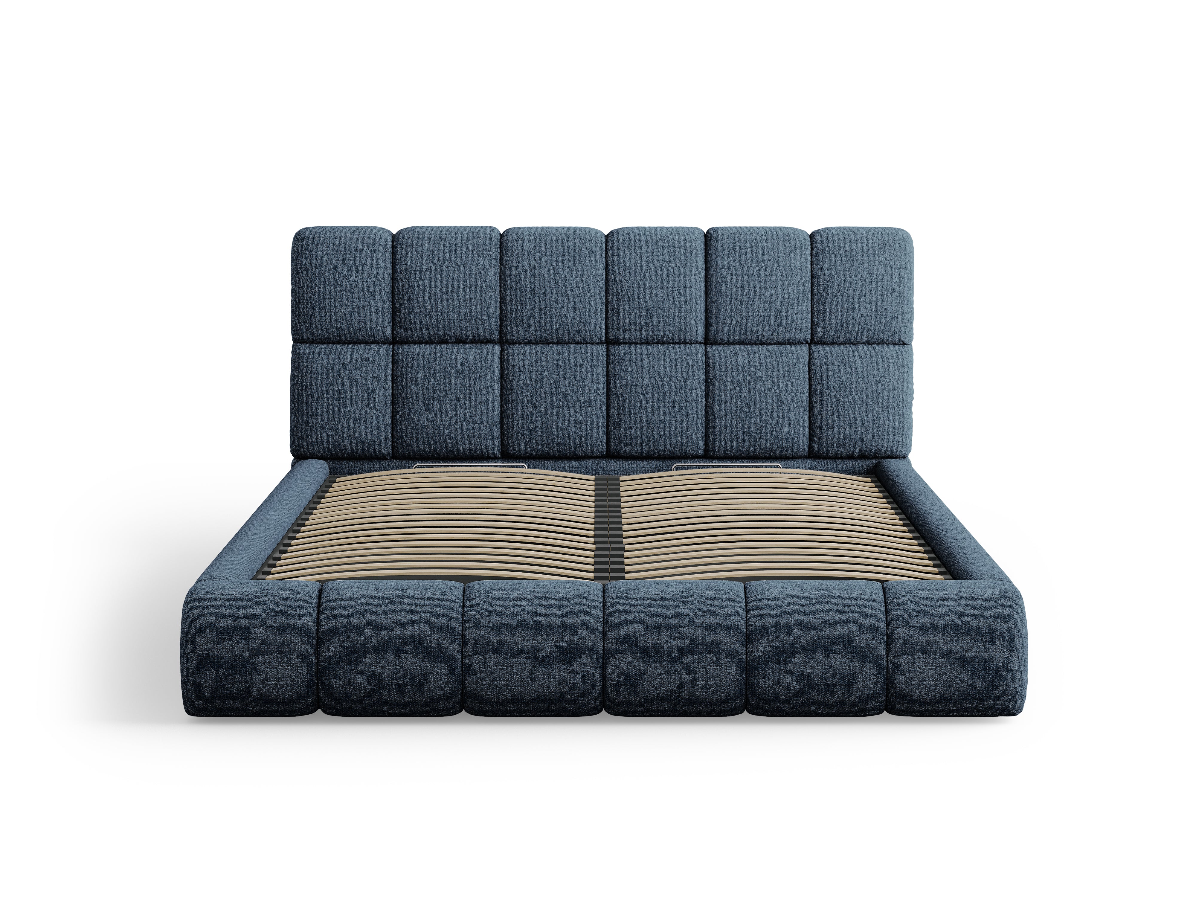 BELLIS bed met opbergruimte voor beddengoed, blauwe chenille zijdeachtige stof