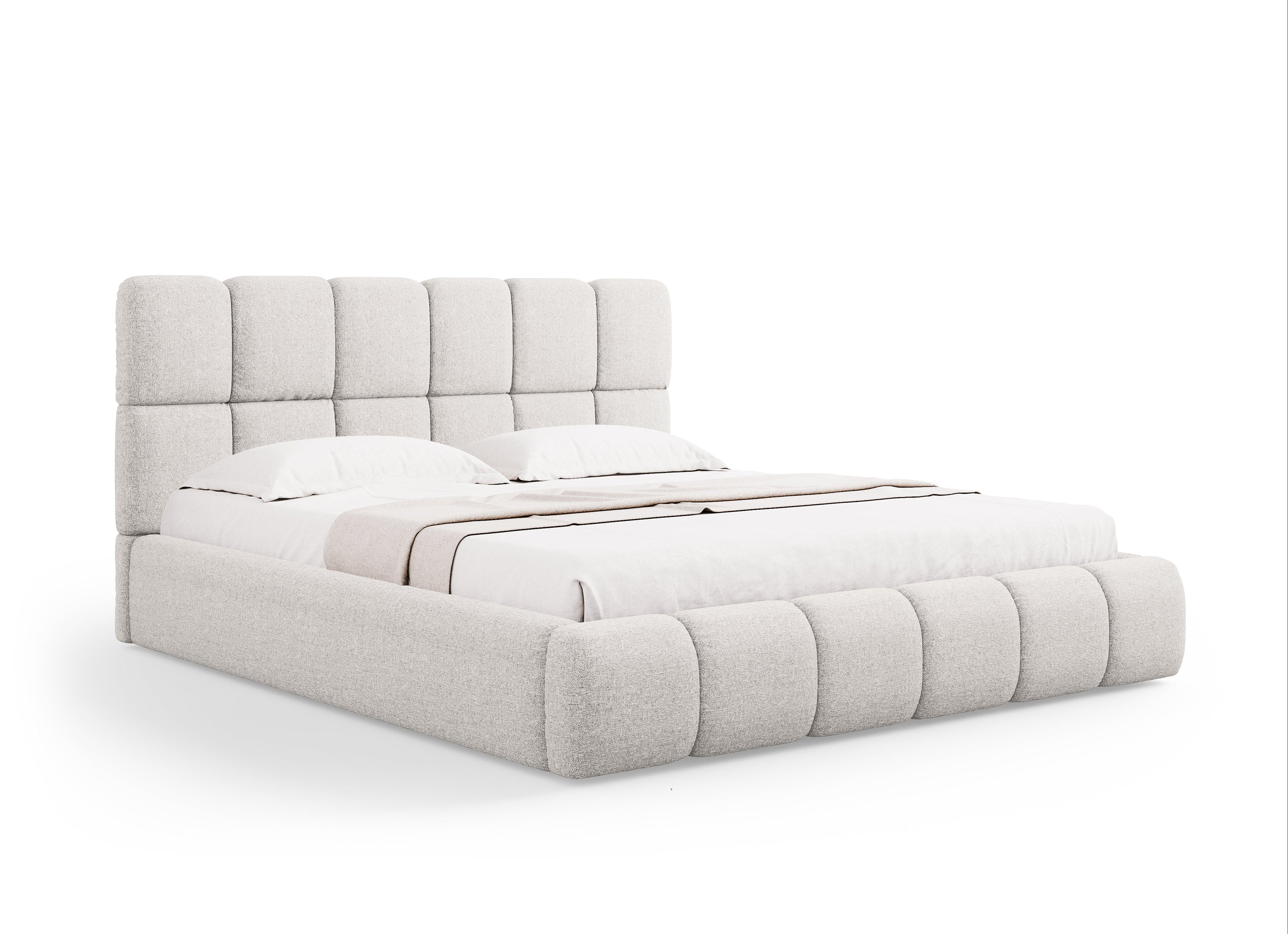 BELLIS bed met opbergruimte voor beddengoed in lichtgrijs zijdeachtig chenille